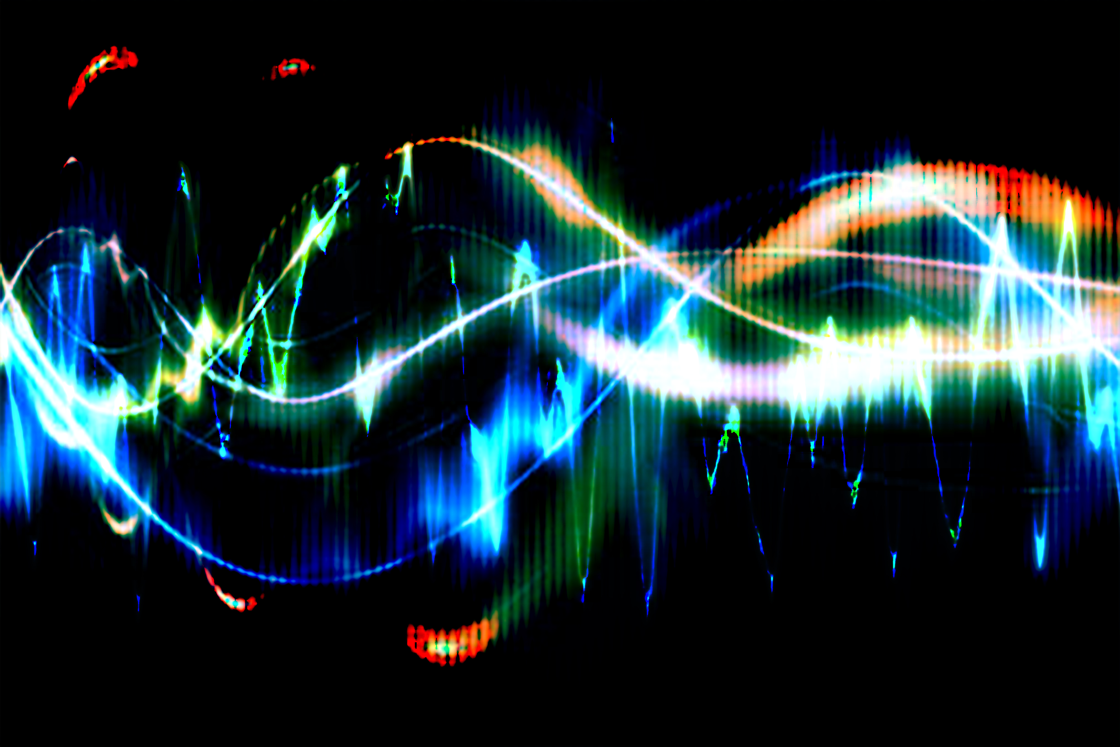 Artistic representation of sound waves, in many colors
