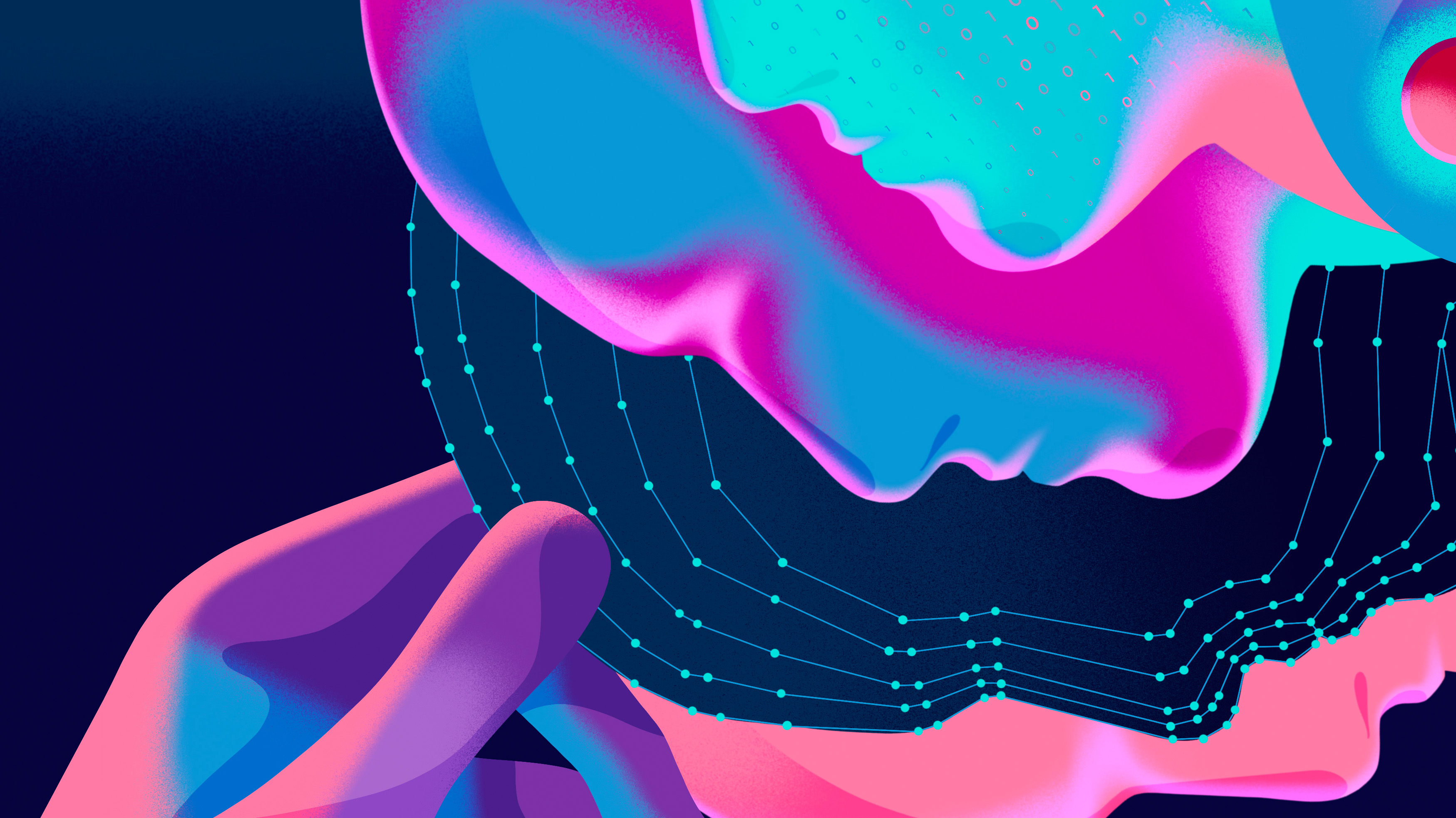 Illustration of a hand reaching up to images of cascading digital faces.