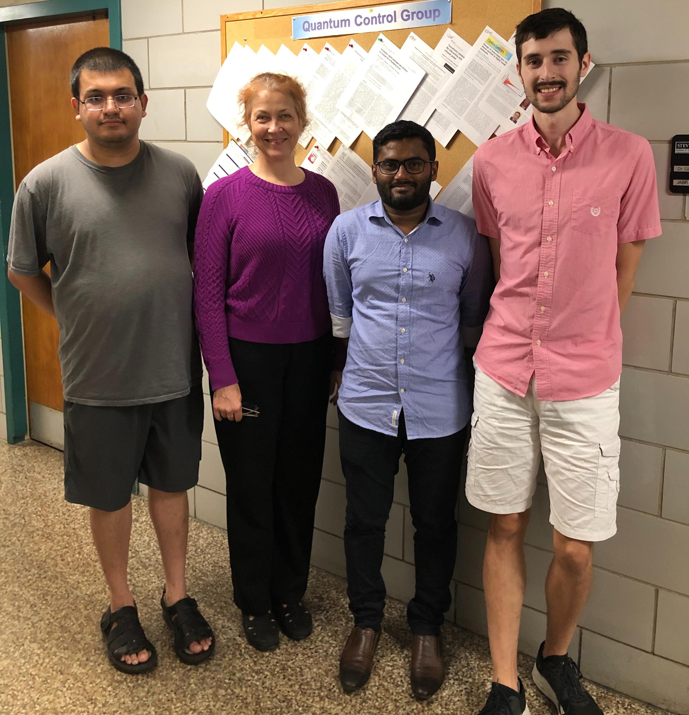 Members of the Ultrafast Dynamics and Quantum Control Theory Group. From left to right: Aneesh Ramaswamy, Svetlana A. Malinovskaya, Jabir Chathanathil, and Elliot Pachnyak.