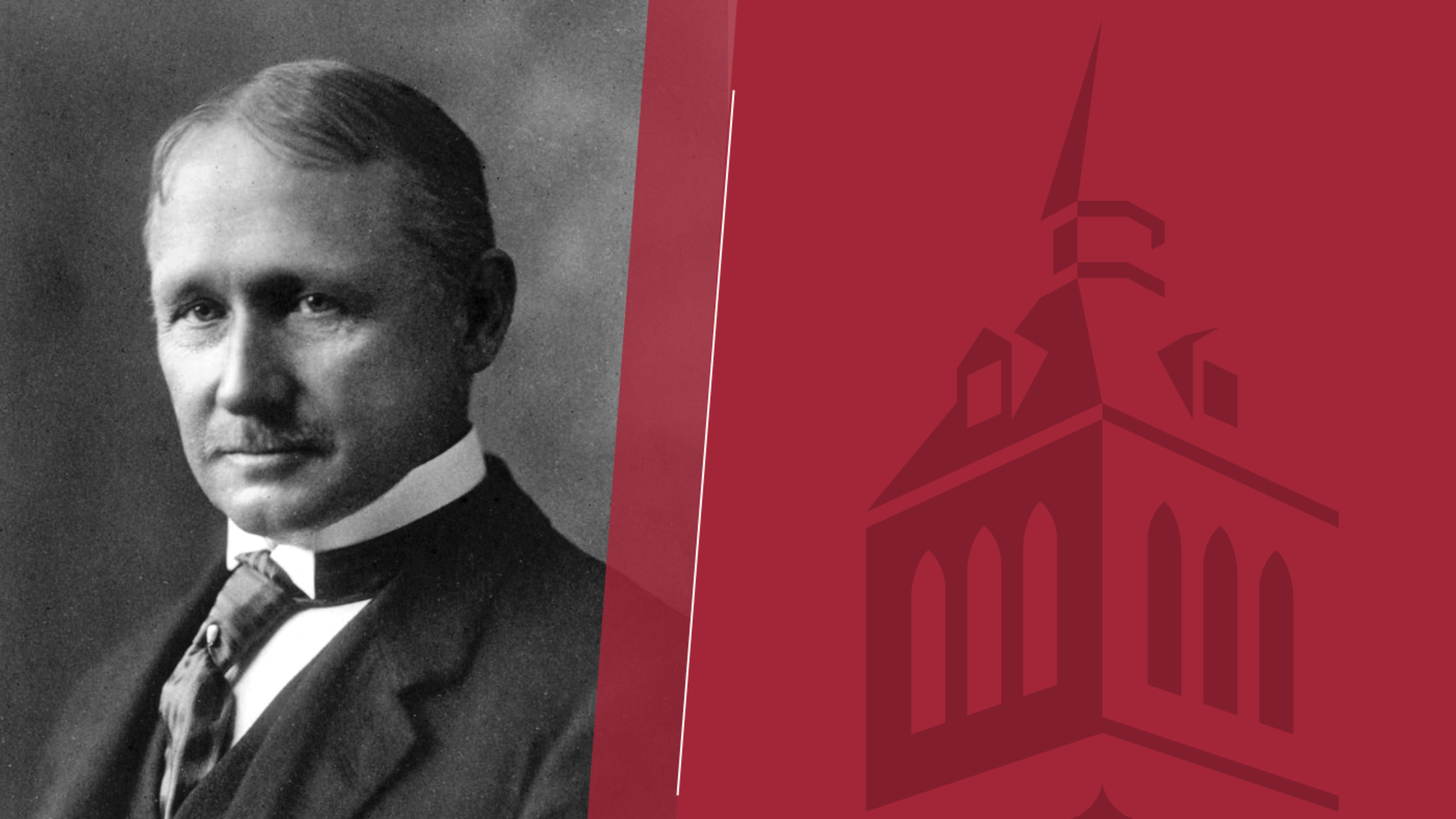 A black-and-white portrait of Frederick Winslow Taylor overlaid on a Stevens Institute of Technology background with official logo next to portrait.
