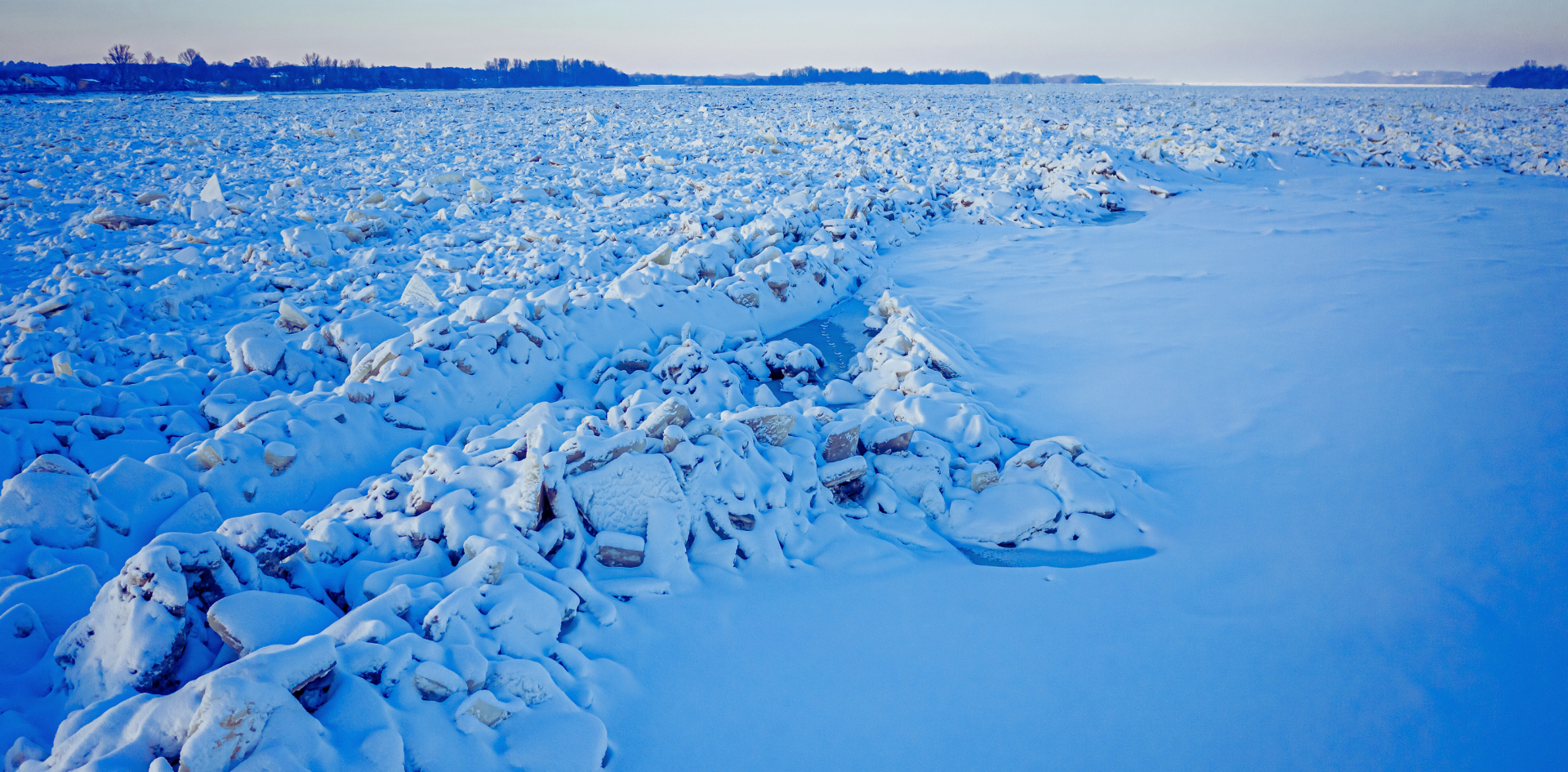 Ice jam on Vistula River in Poland. Water transport on the river. Aerial view of wildlife in Poland.