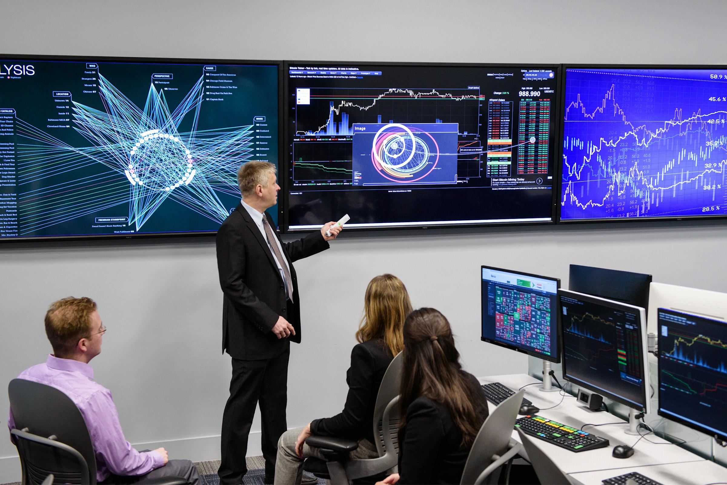 Finance displays at Hanlon Center at Stevens School of Business