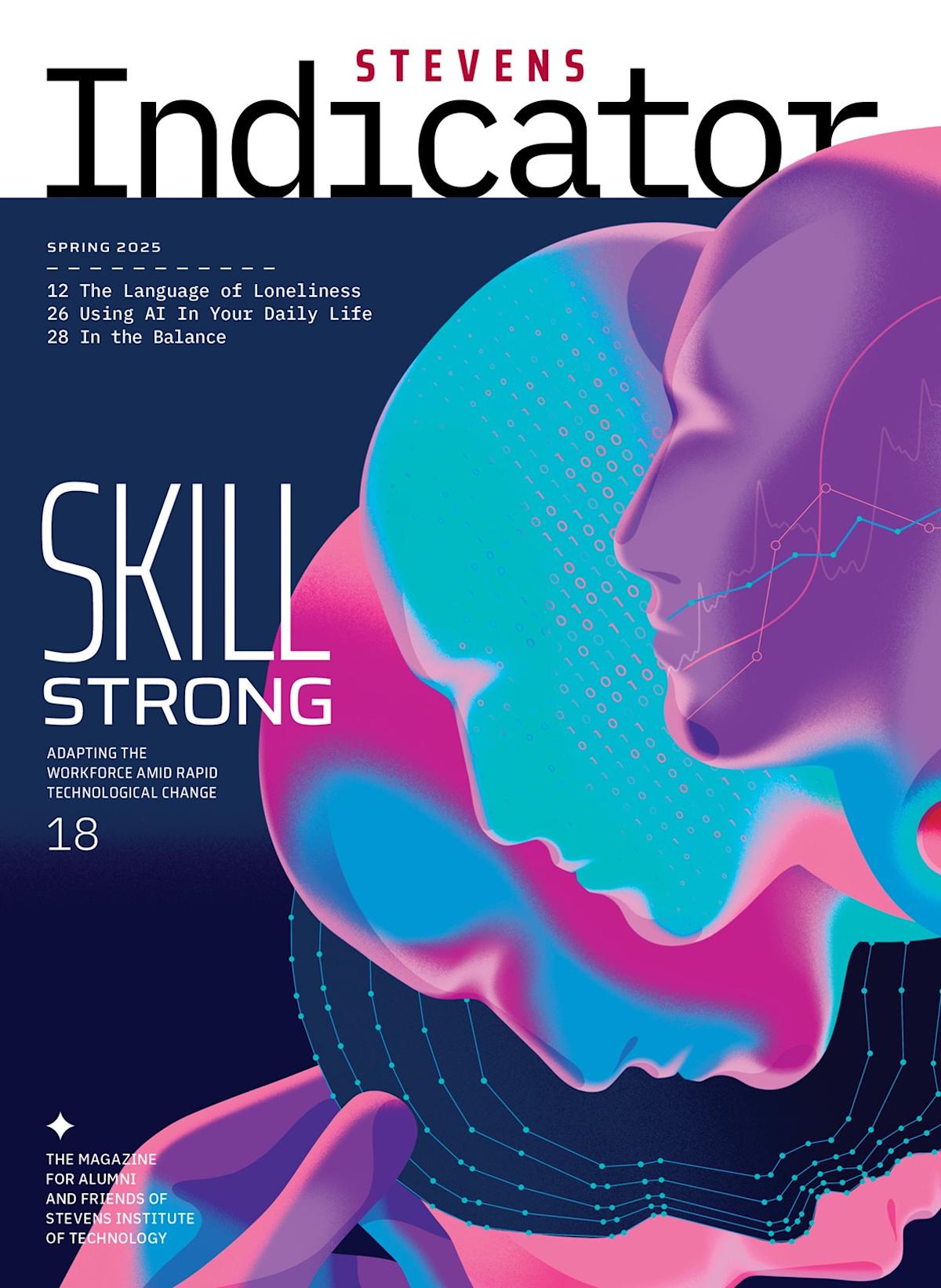 Cover of the Stevens Indicator, with title "Skill Strong" and illustrations of colored heads.