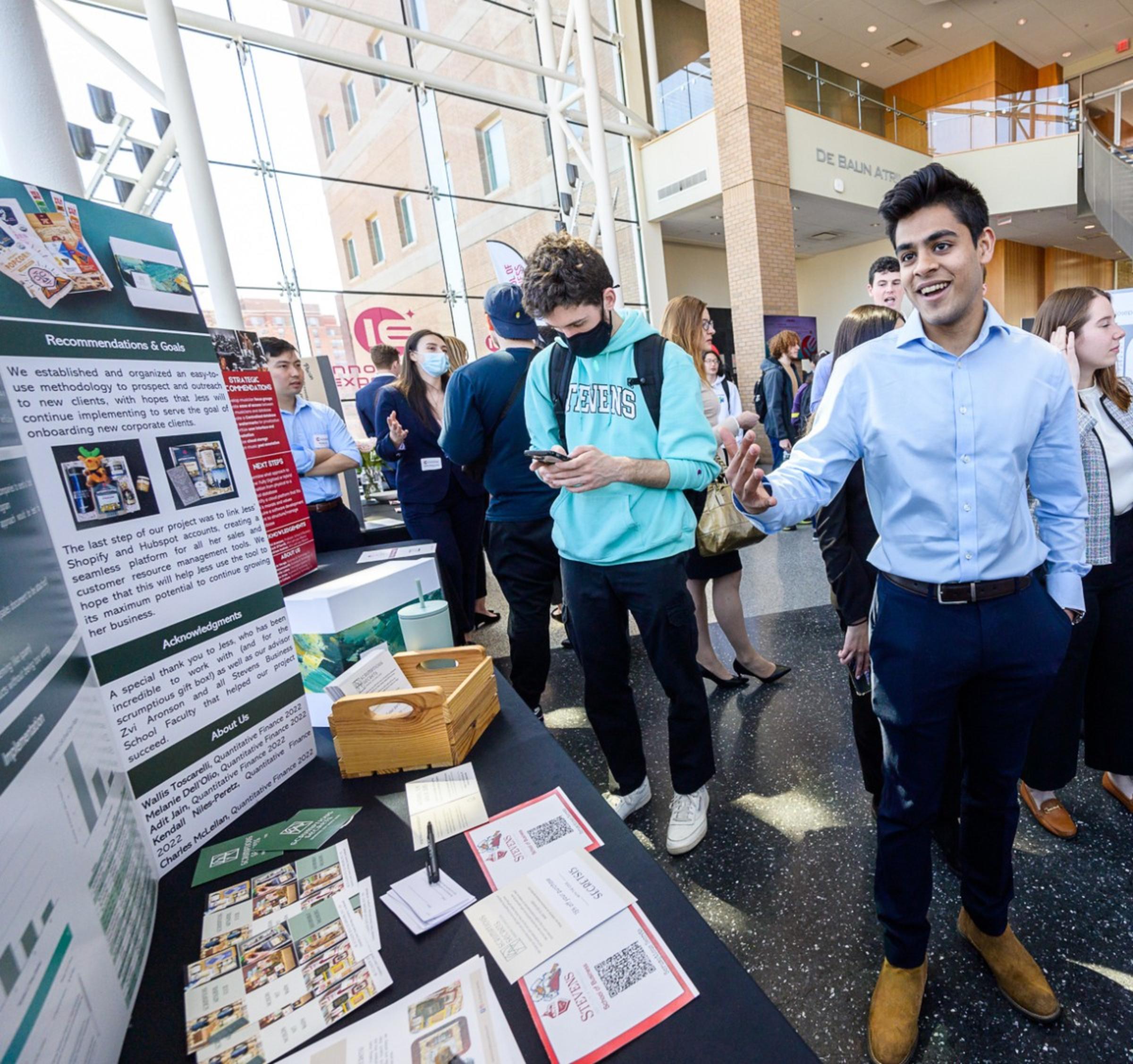 business students with presentations