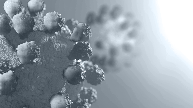 Virus Graphic / black and white with crimson overlay