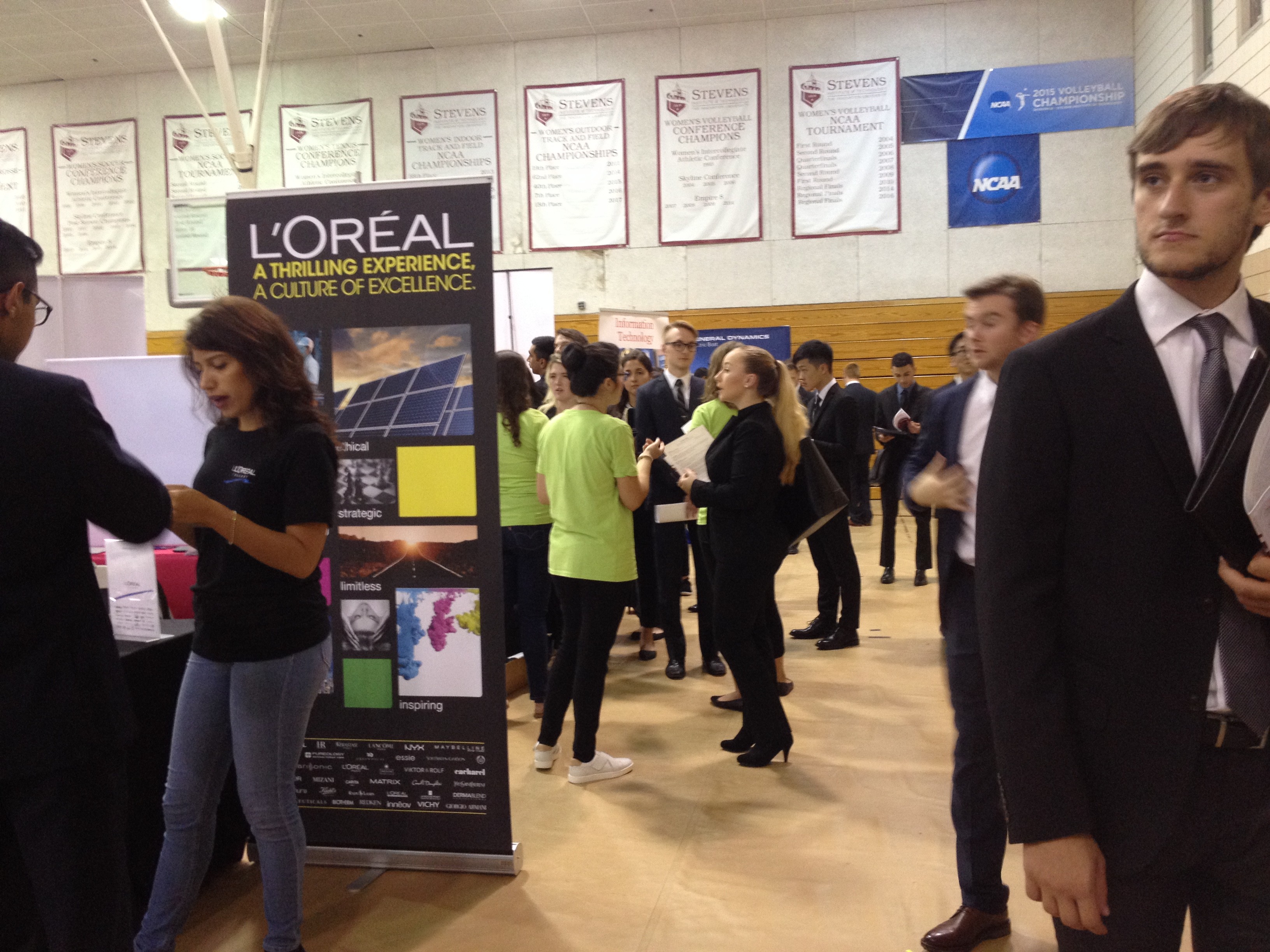 Recruiters and Stevens students inside the Schaefer Athletic Center.