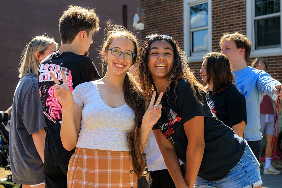 Stevens students outside at the university