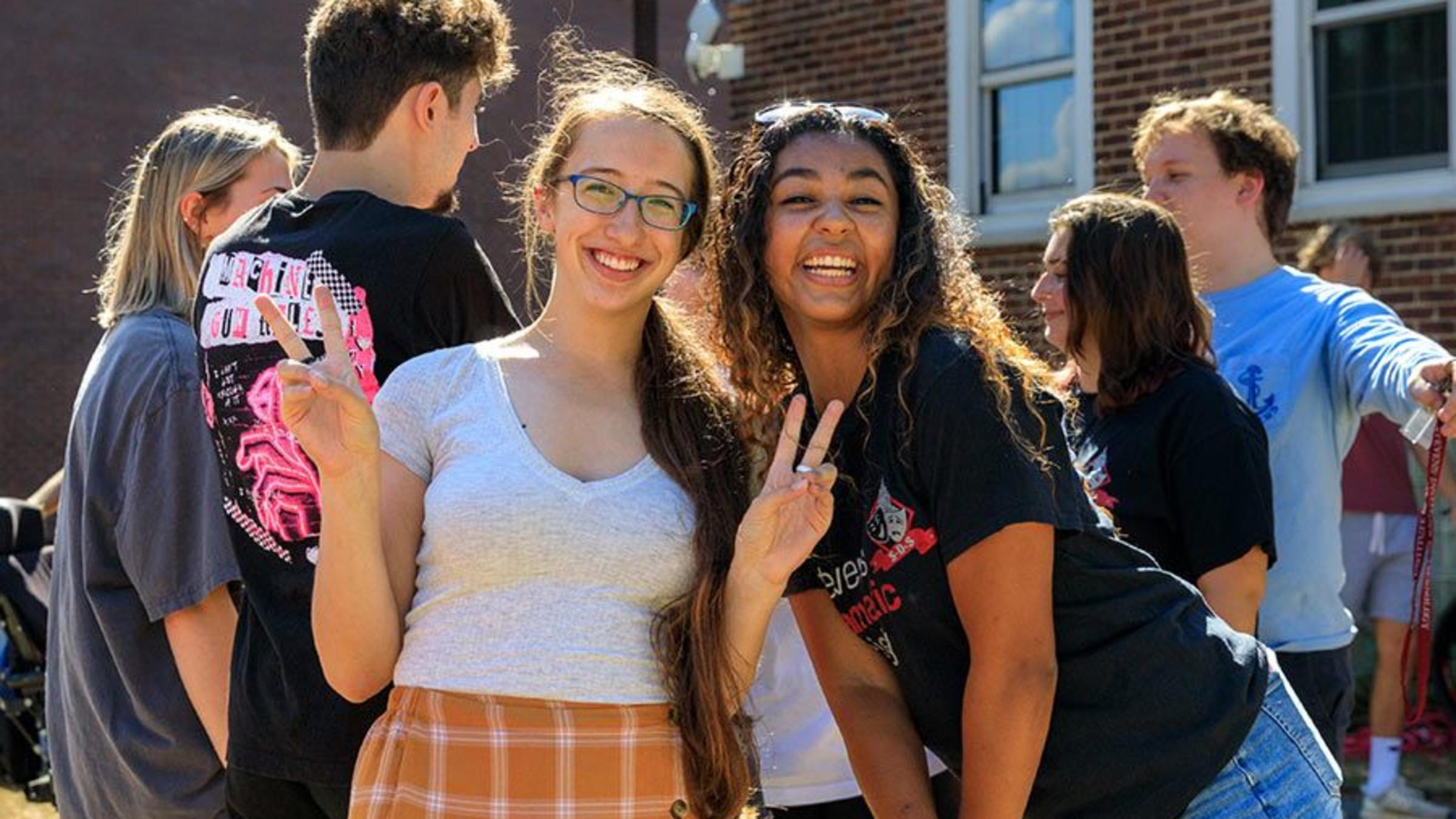 Stevens students outside at the university
