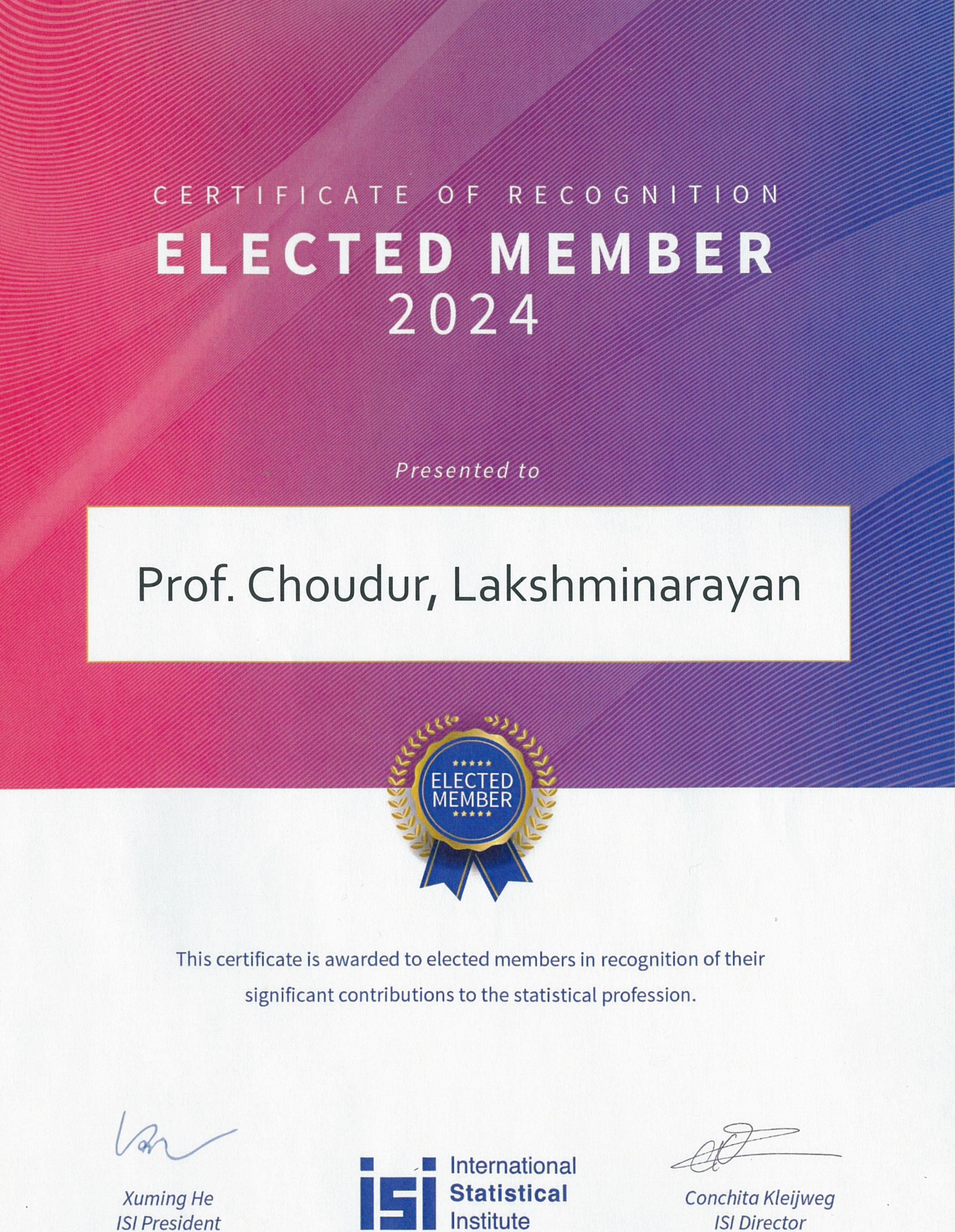 SSB ISI Elected Membership Certificate