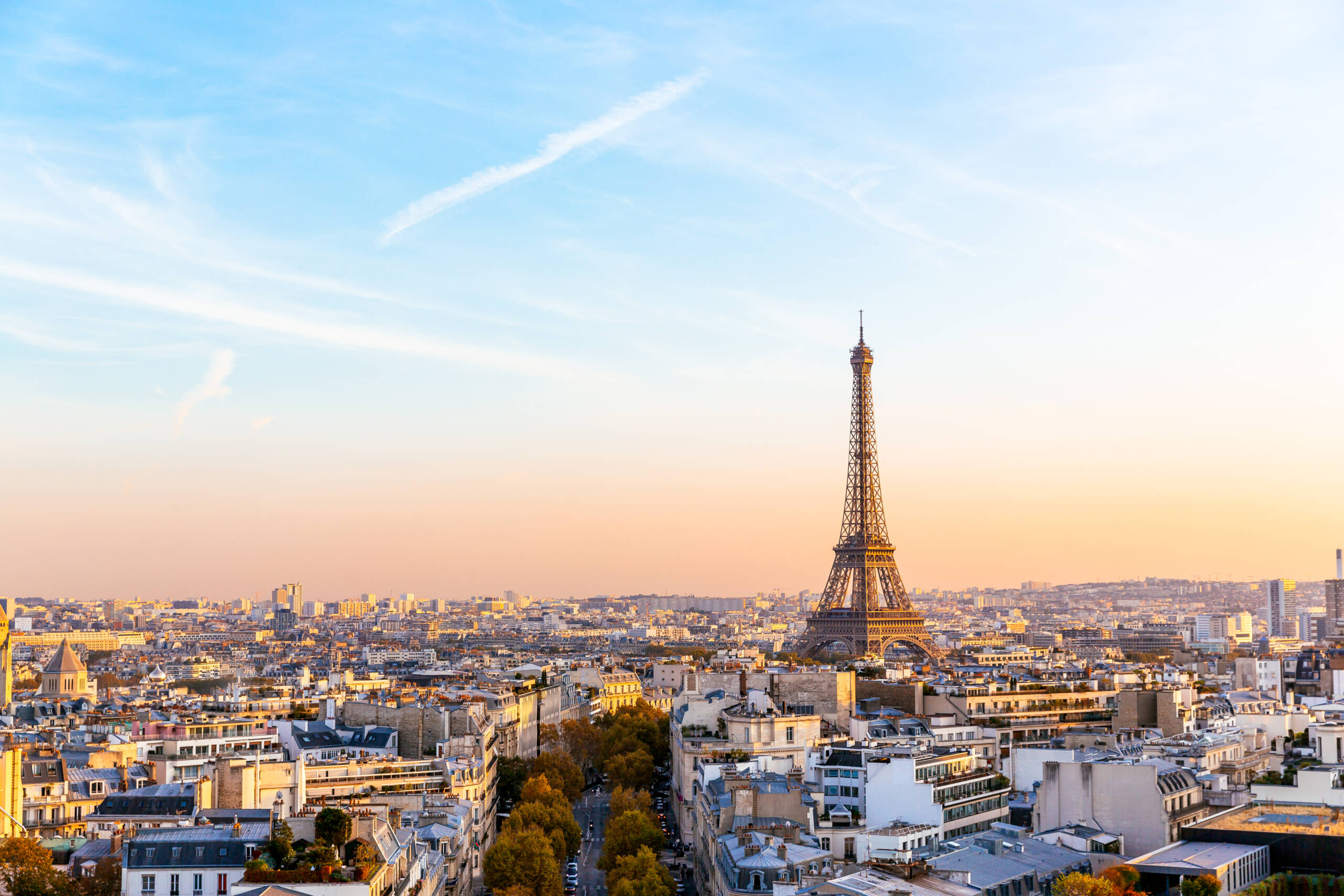 Landscape view of France overseeing the Eiffel Tower