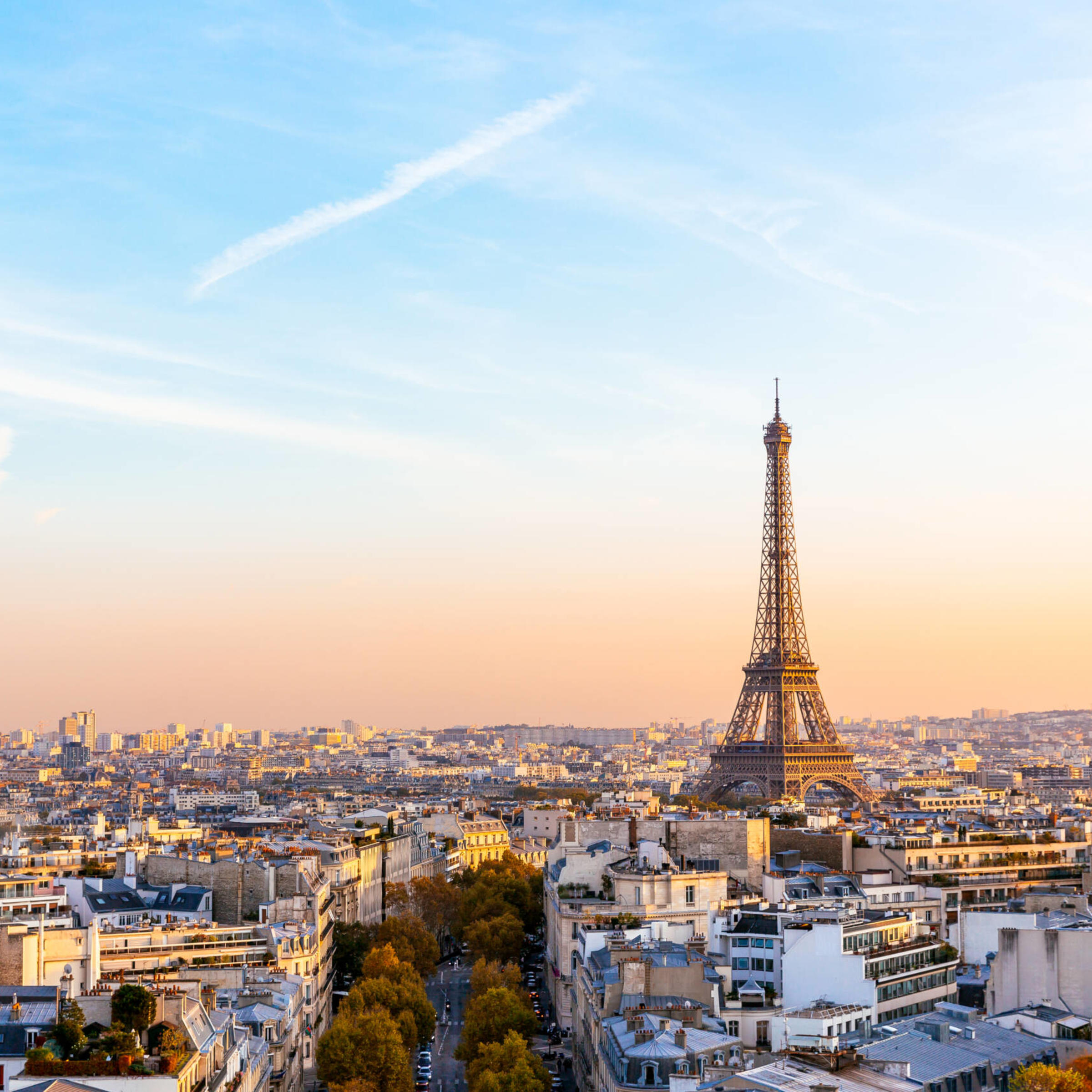 Landscape view of France overseeing the Eiffel Tower