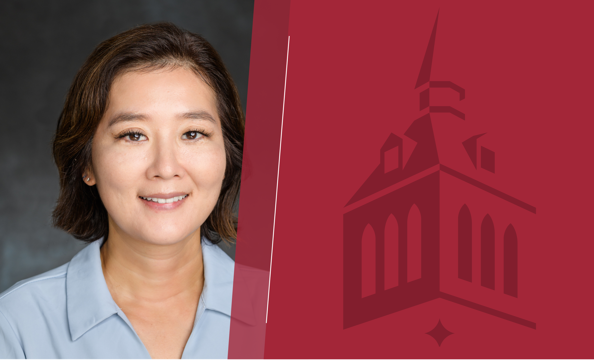 A portrait of Jina Huh-Yoo next to the Stevens Logo.