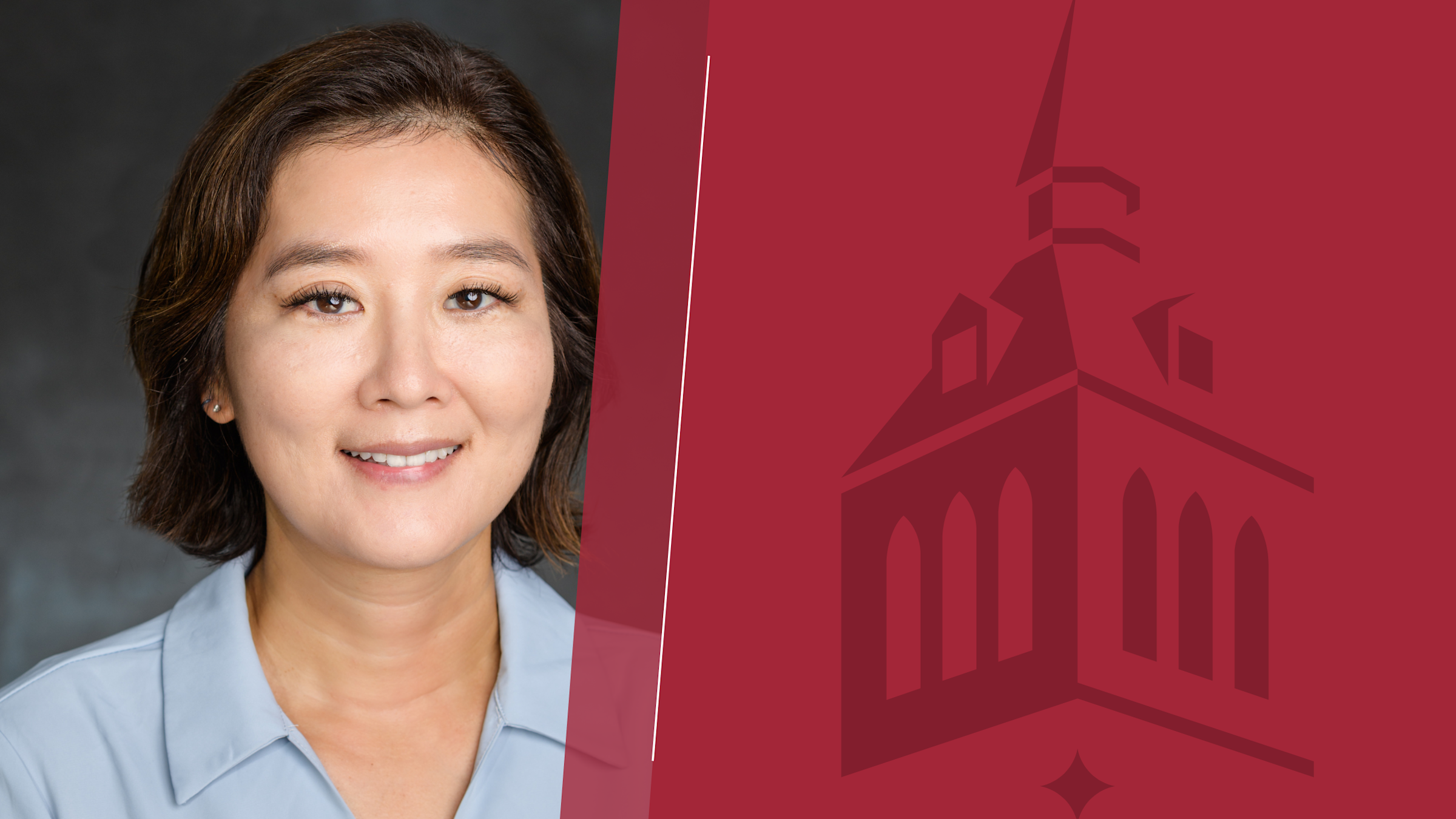 A portrait of Jina Huh-Yoo next to the Stevens Logo.