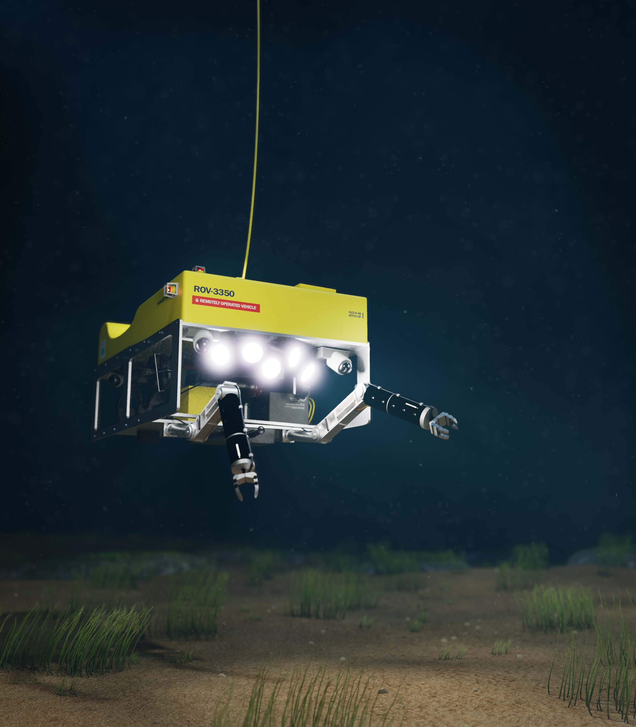 box type robot with lights approaches the ocean floor