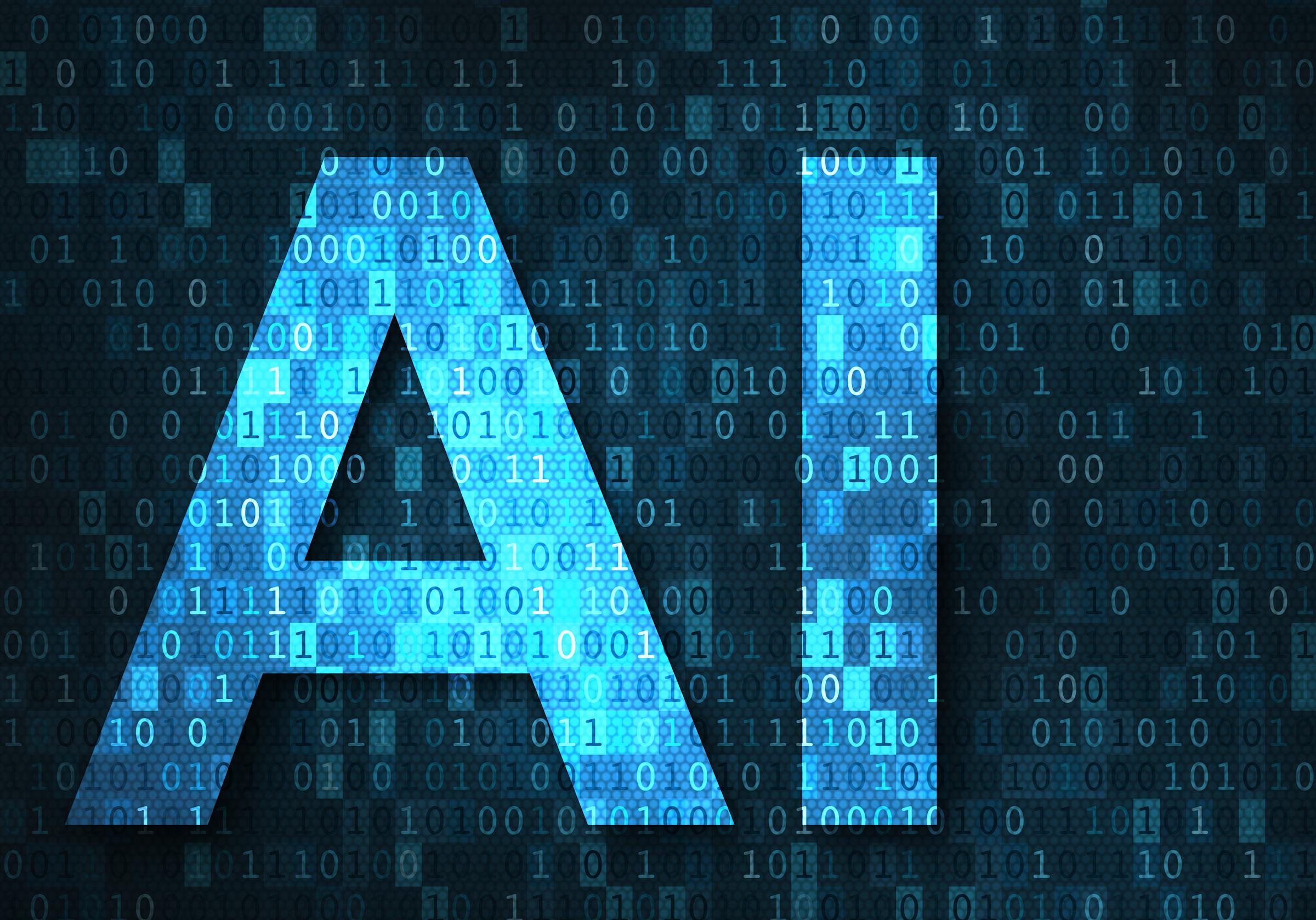 the letters AI against a background of ones and zeroes