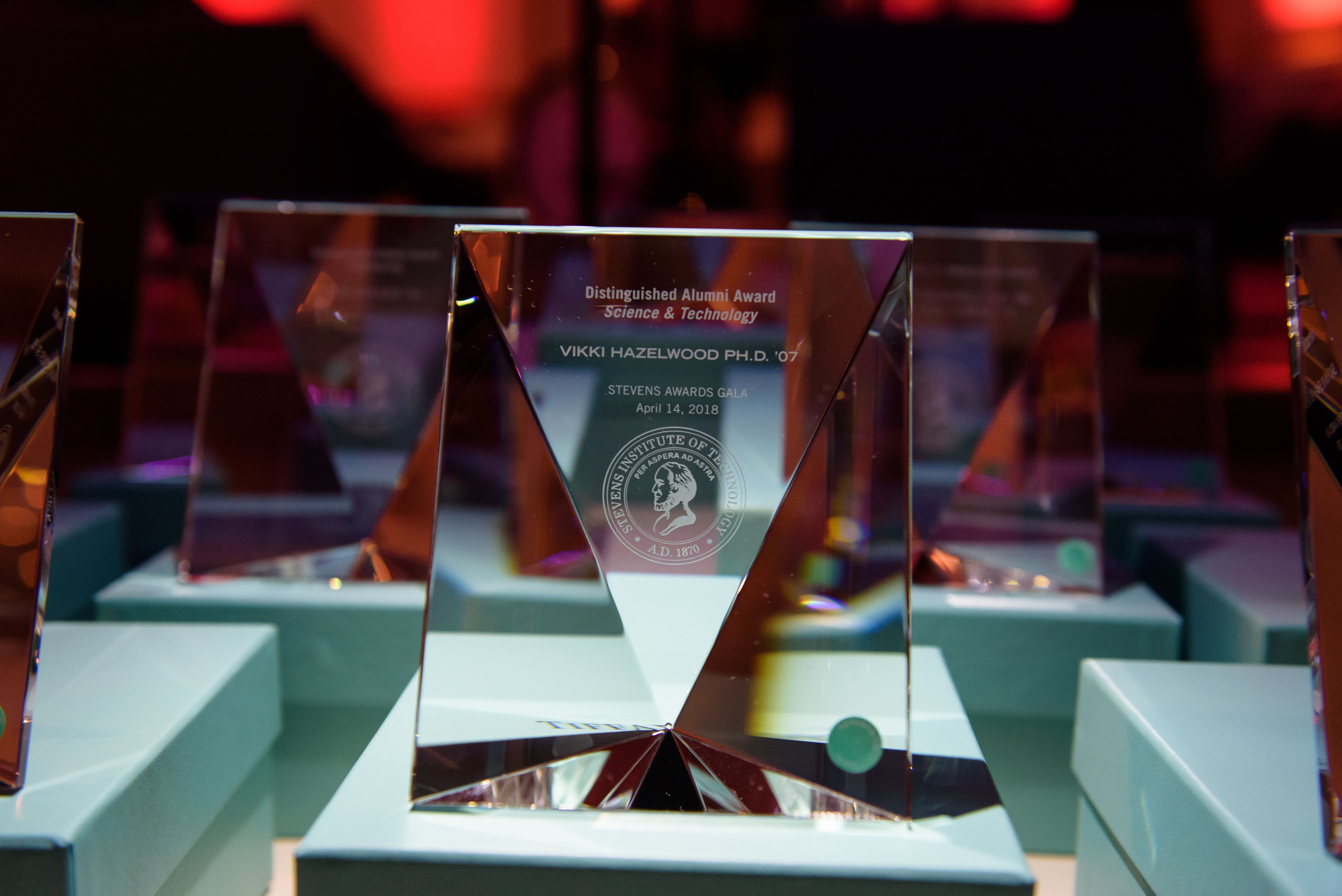 Glass award from the Stevens Awards Gala