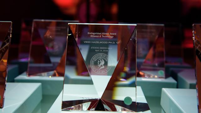 Glass award from the Stevens Awards Gala