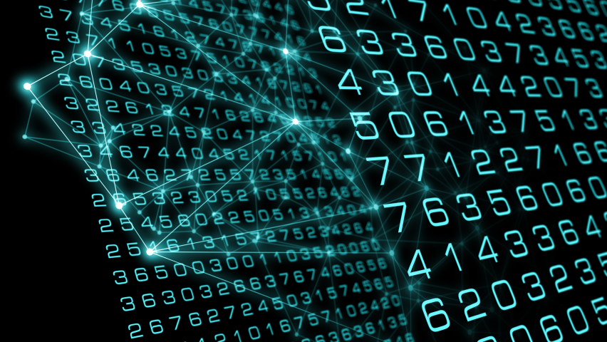A digital grid of numbers in random sizes and sequencing.