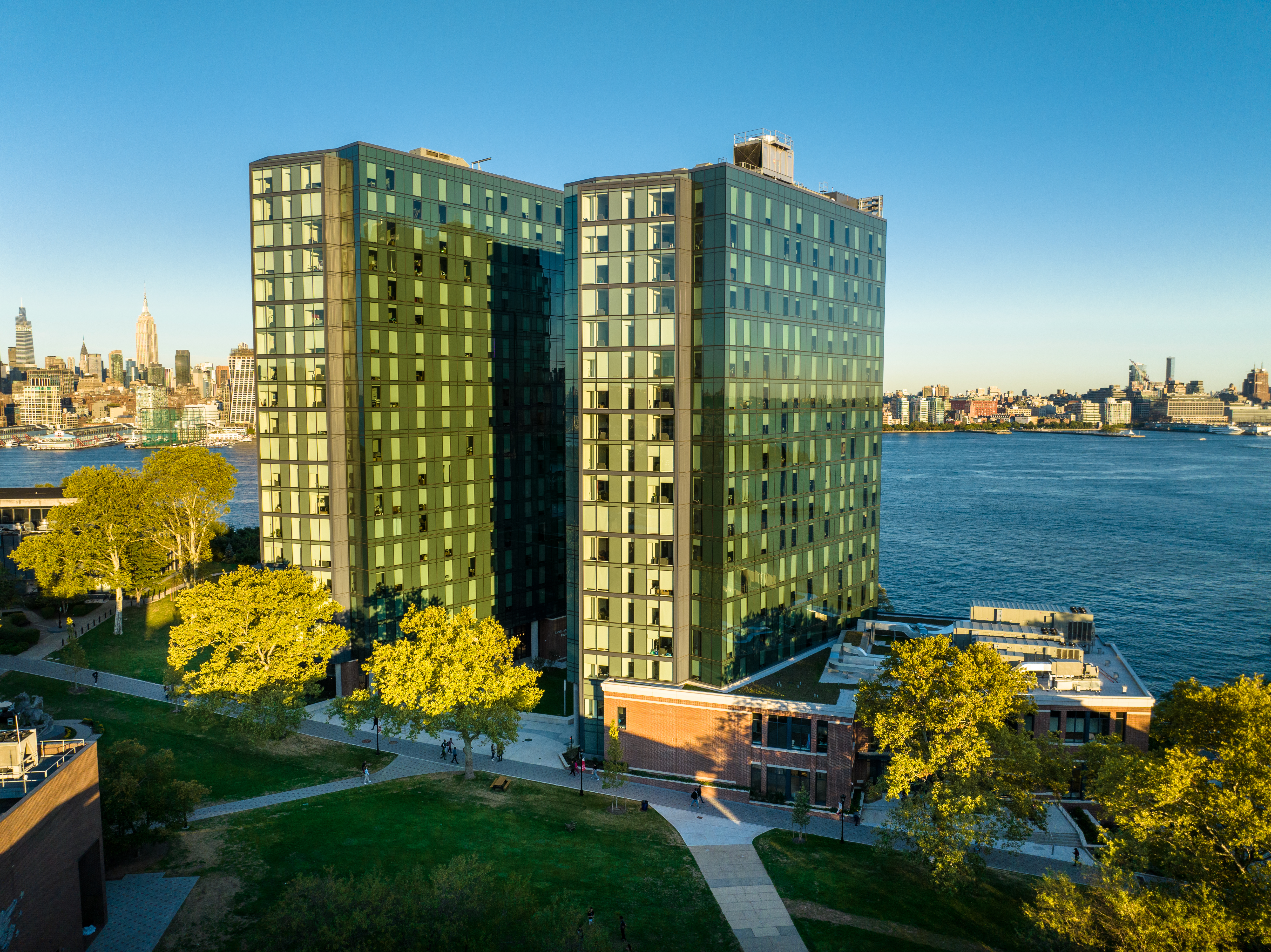 An aerial image of Stevens' new University Center Complex in 2022.