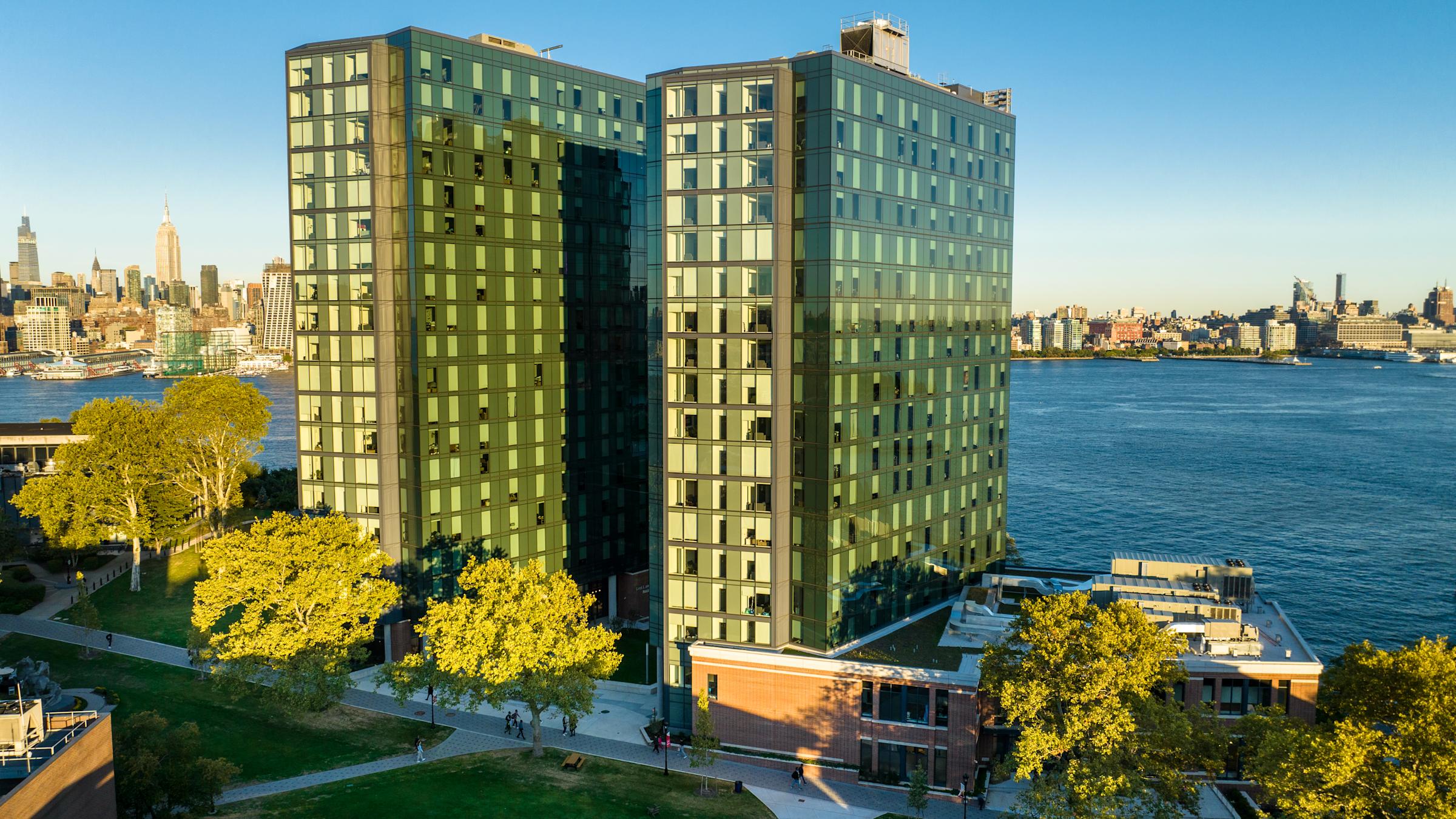 An aerial image of Stevens' new University Center Complex in 2022.