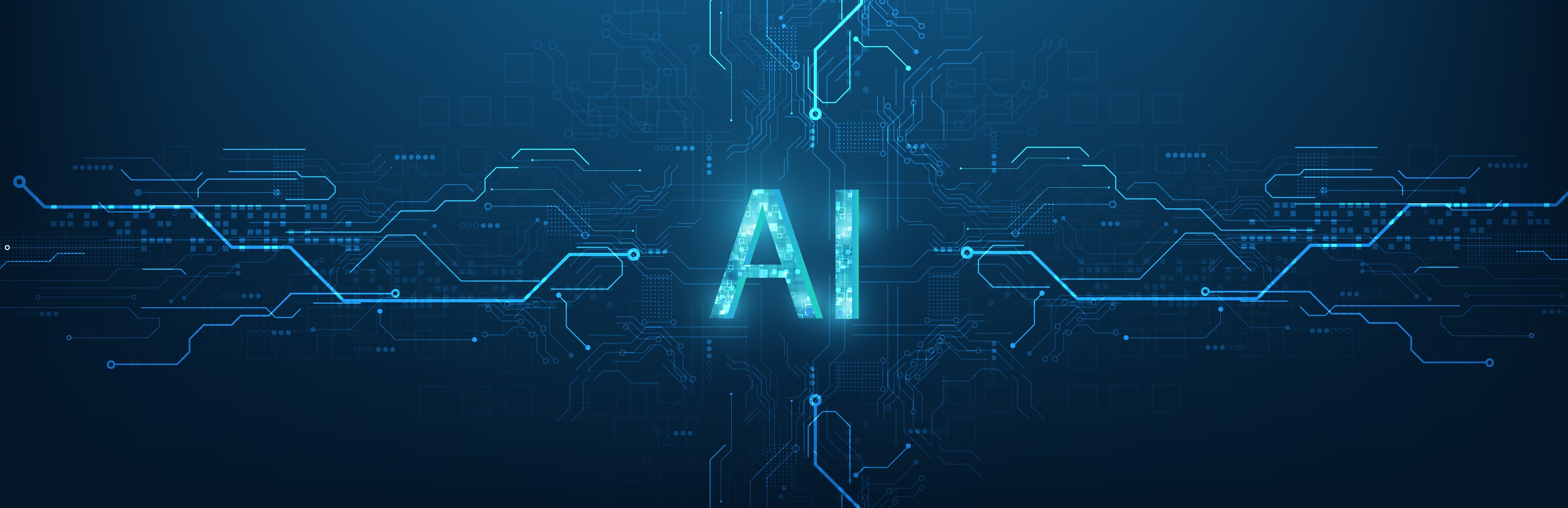 Square with blue nodes surrounding it. Inside the square, the text says "AI"