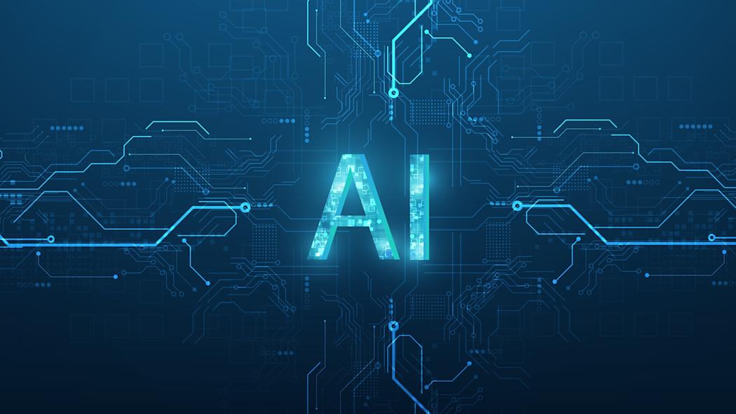 Square with blue nodes surrounding it. Inside the square, the text says "AI"