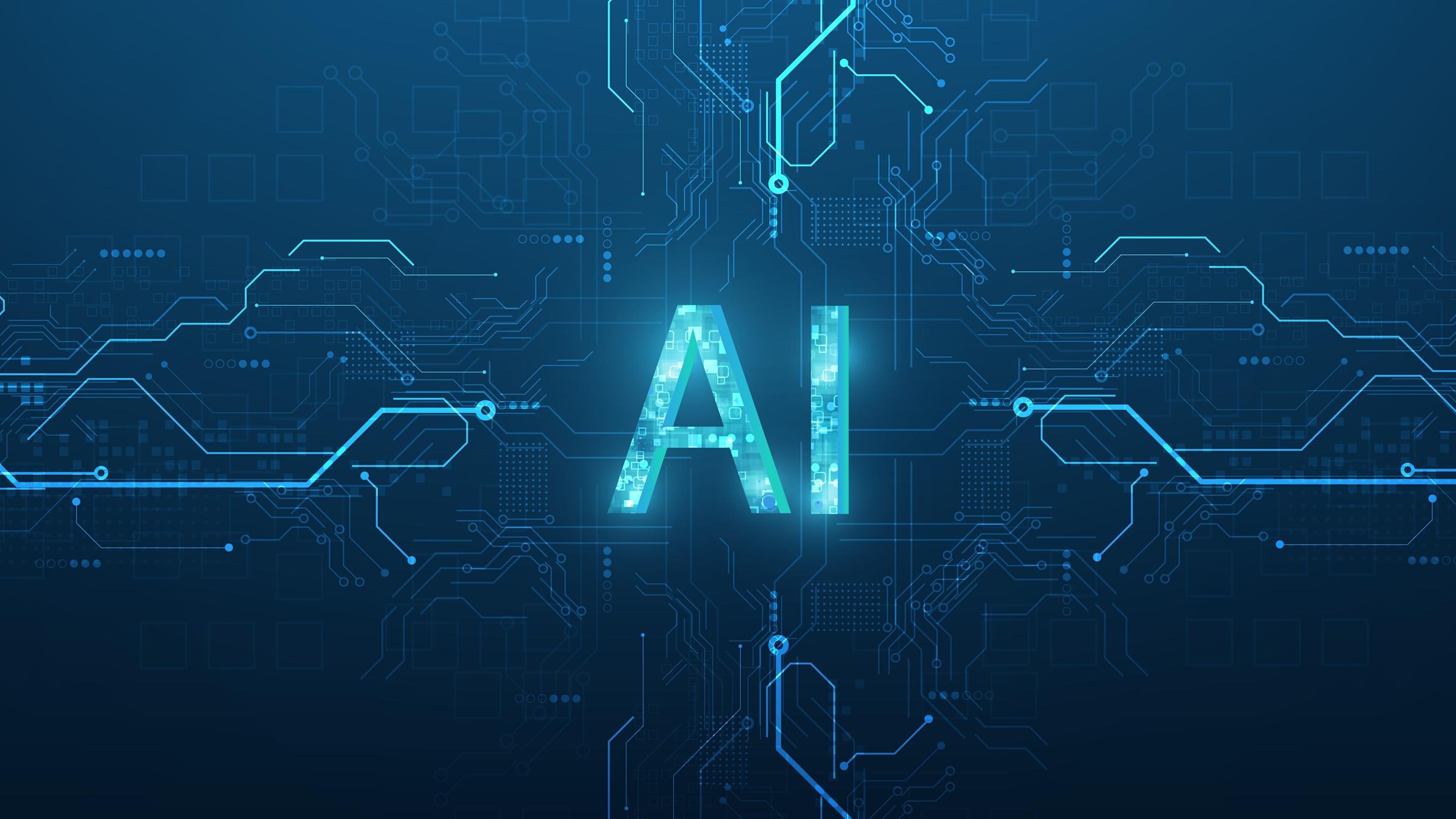 Square with blue nodes surrounding it. Inside the square, the text says "AI"