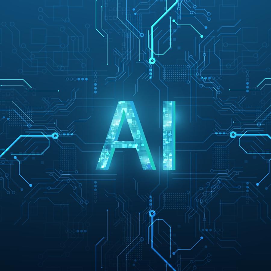 Square with blue nodes surrounding it. Inside the square, the text says "AI"