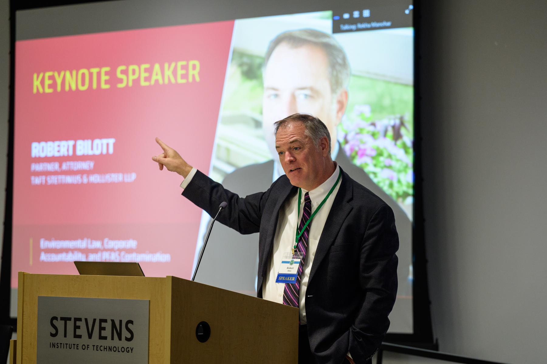 Attorney Robert Bilott, speaking about PFAS chemicals at 2024 Stevens event