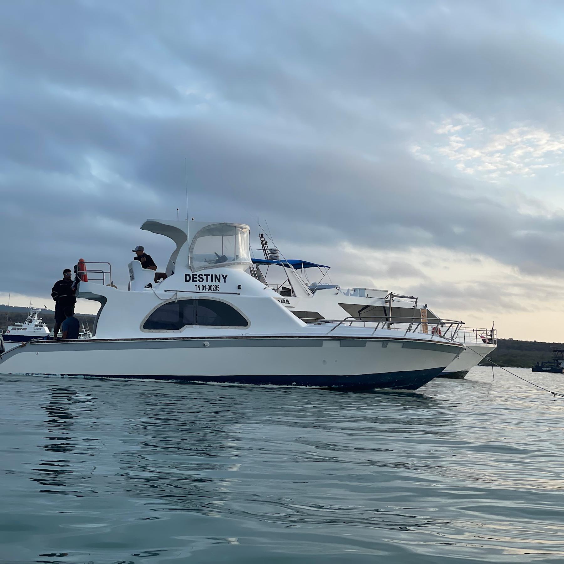 Photo of ferry boat in Galapagos Islands of Ecuador, which Stevens students are helping to redesign