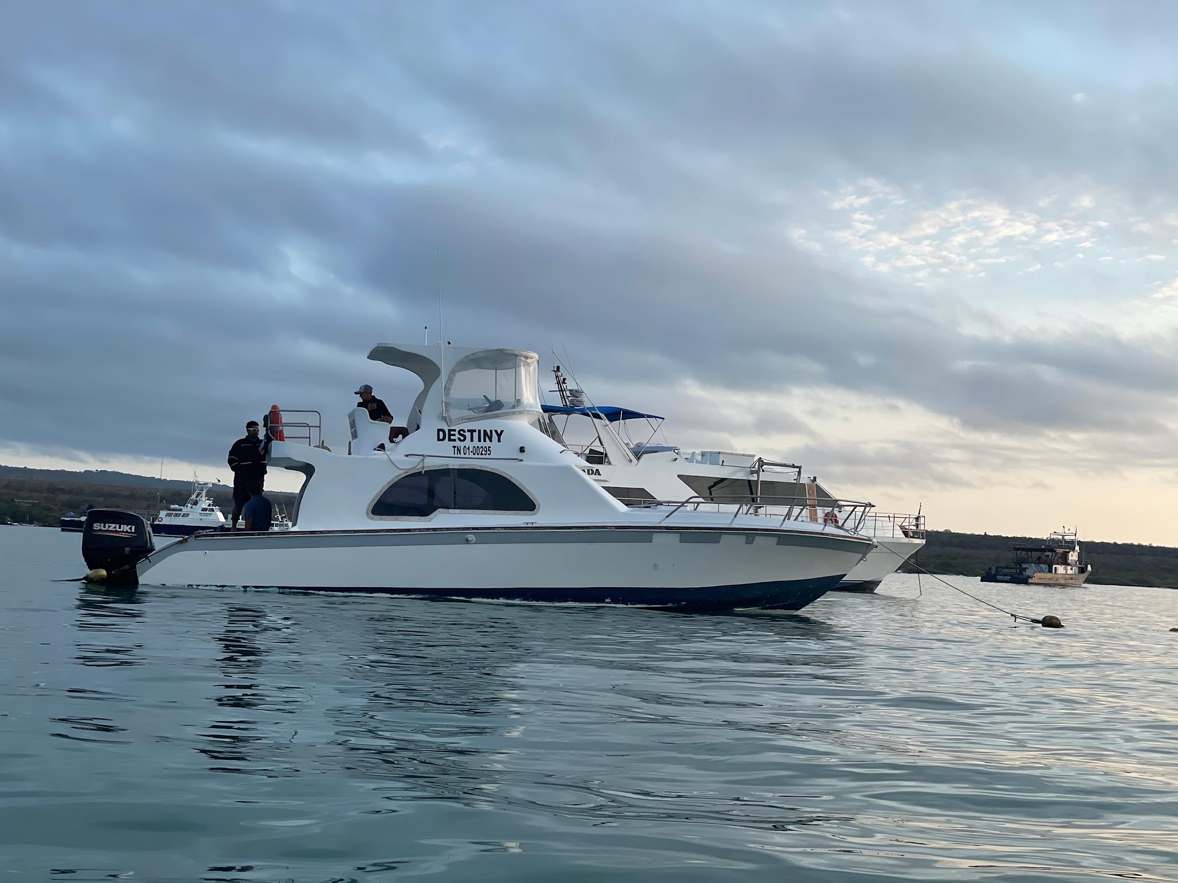Photo of ferry boat in Galapagos Islands of Ecuador, which Stevens students are helping to redesign