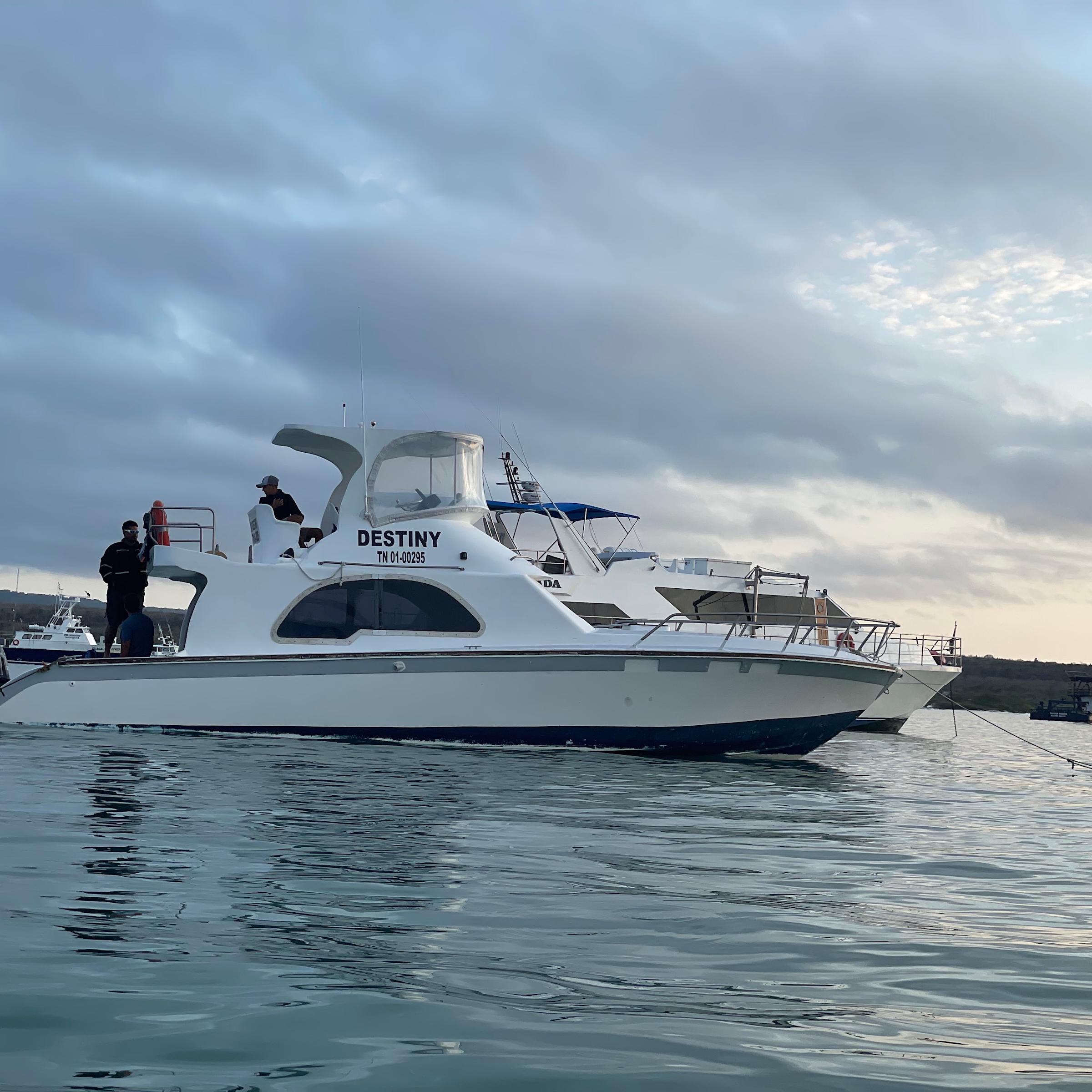 Photo of ferry boat in Galapagos Islands of Ecuador, which Stevens students are helping to redesign