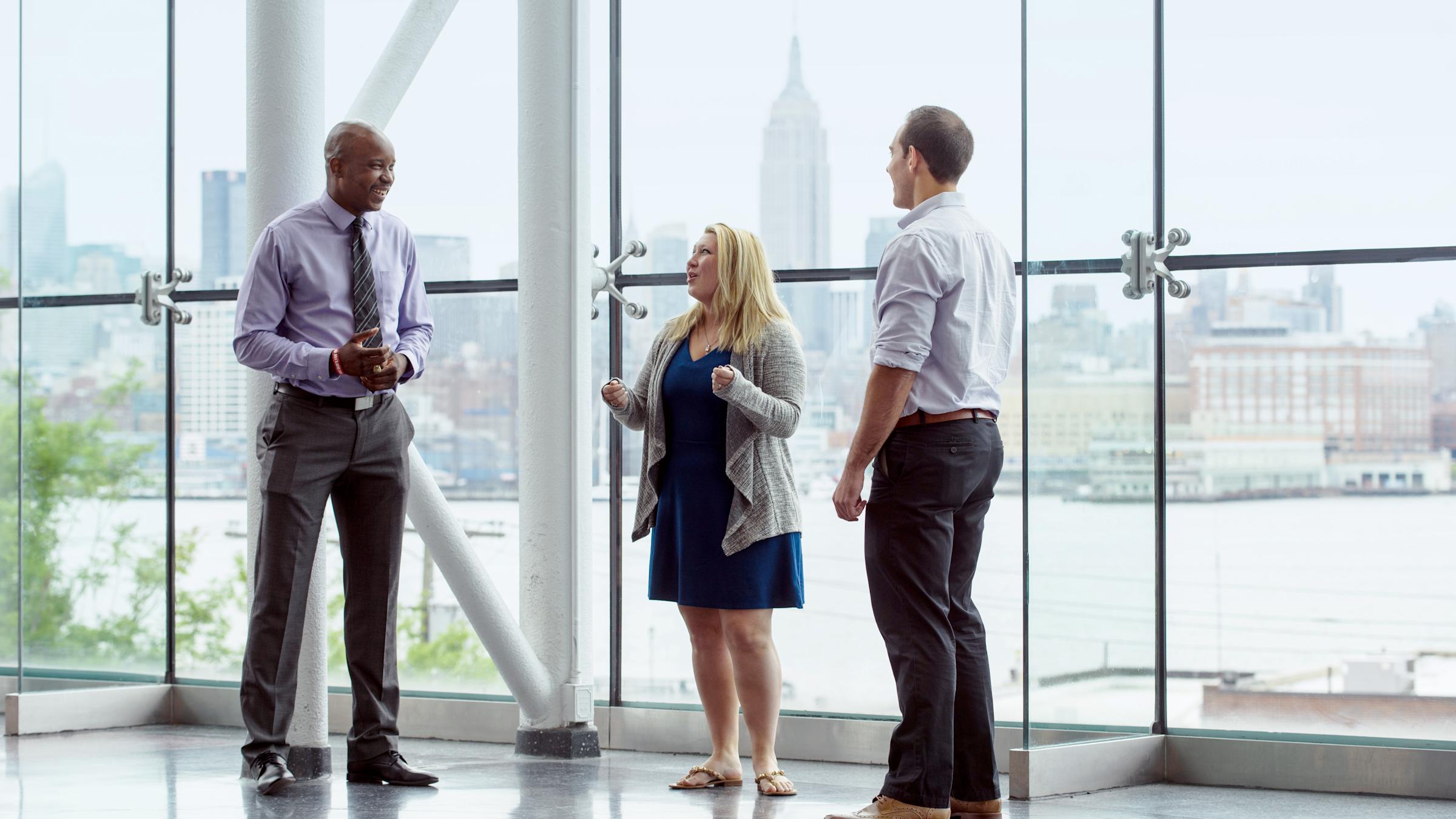 corporate business students talking