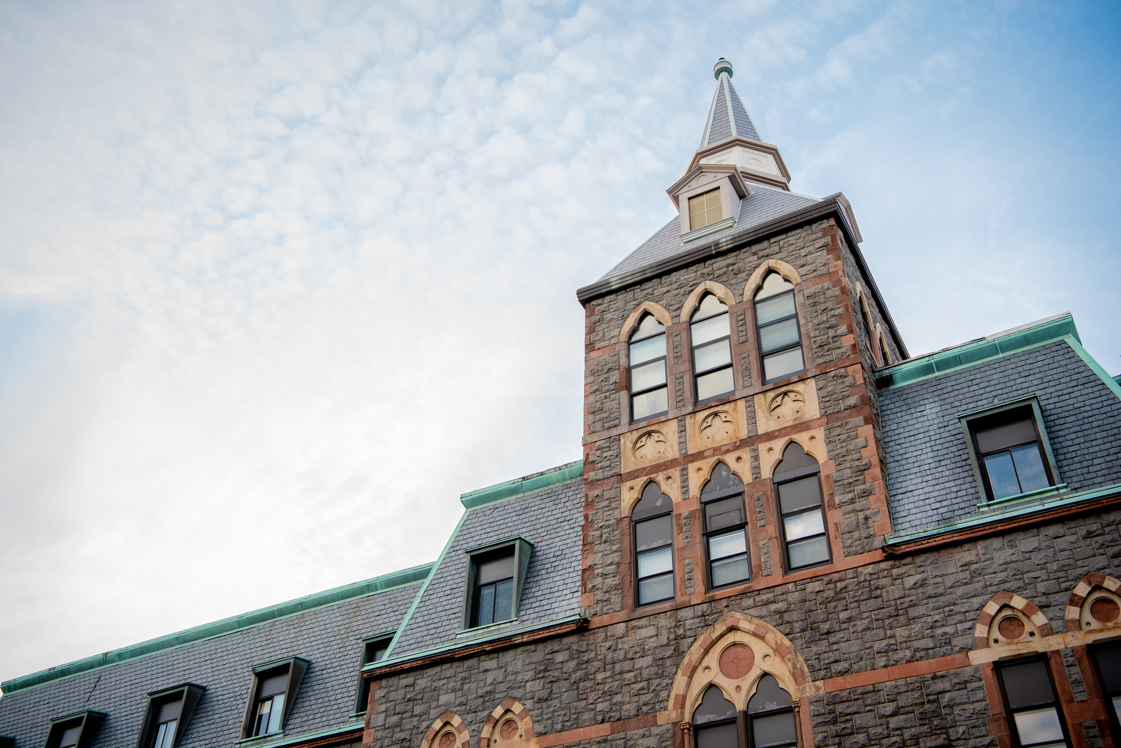 A close up of the spires on the EAS Building.