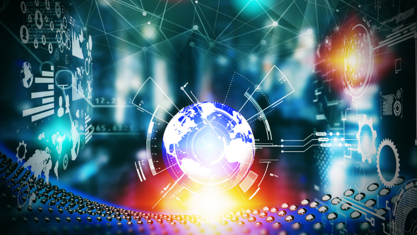 A color abstract image representing the future of technological innovation in society.