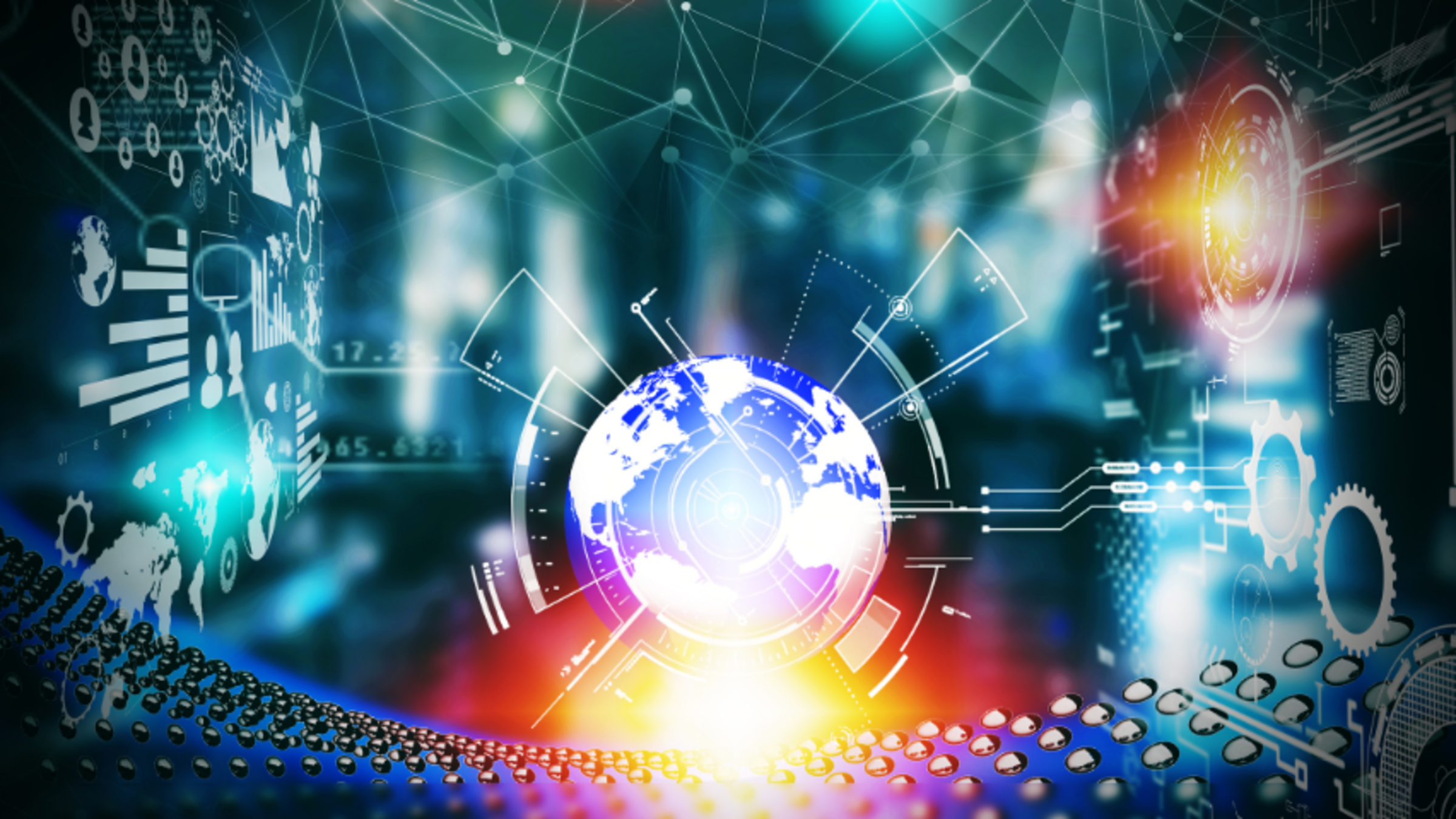 A color abstract image representing the future of technological innovation in society.