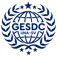 Blue logo is a globe with text that reads "UNA-SV United Nations Association of El Salvador" 