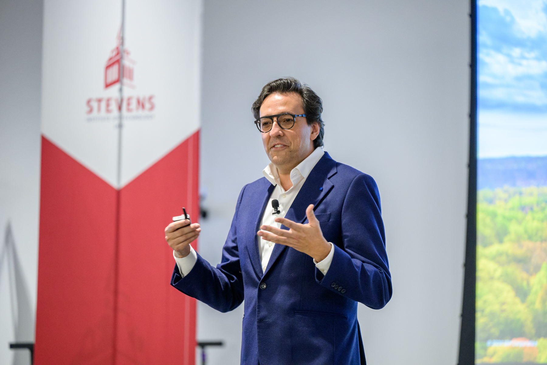 IBM Research Director Dario Gil speaking on stage at Stevens in fall 2024