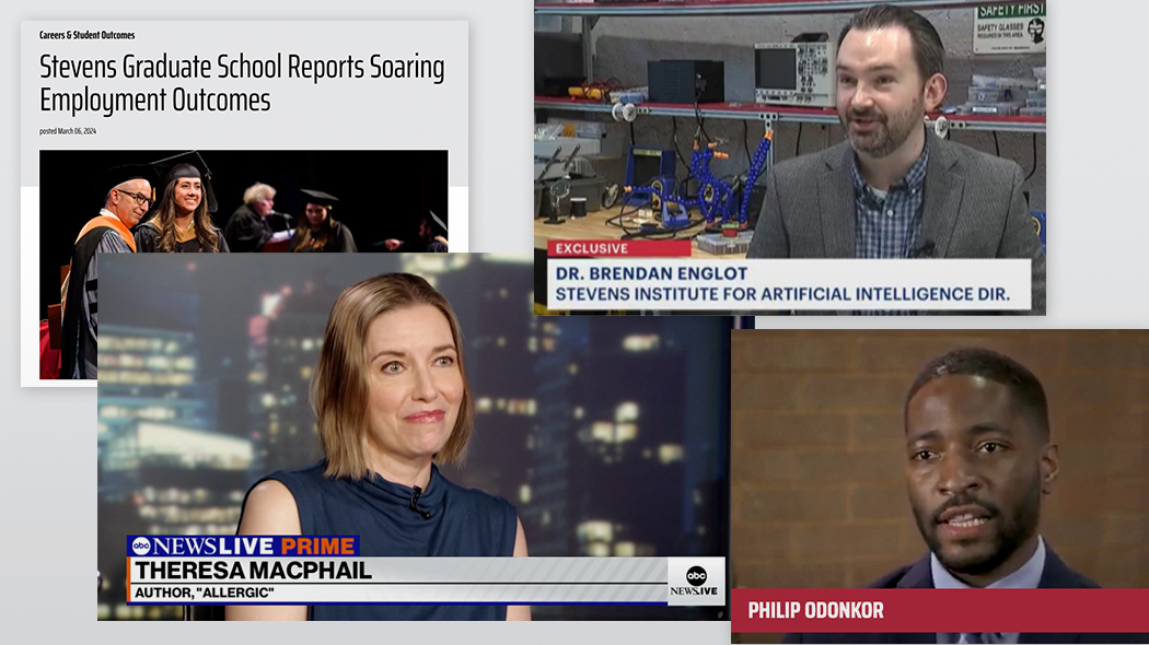 Collage of images of Stevens professors speaking about their areas of interest.