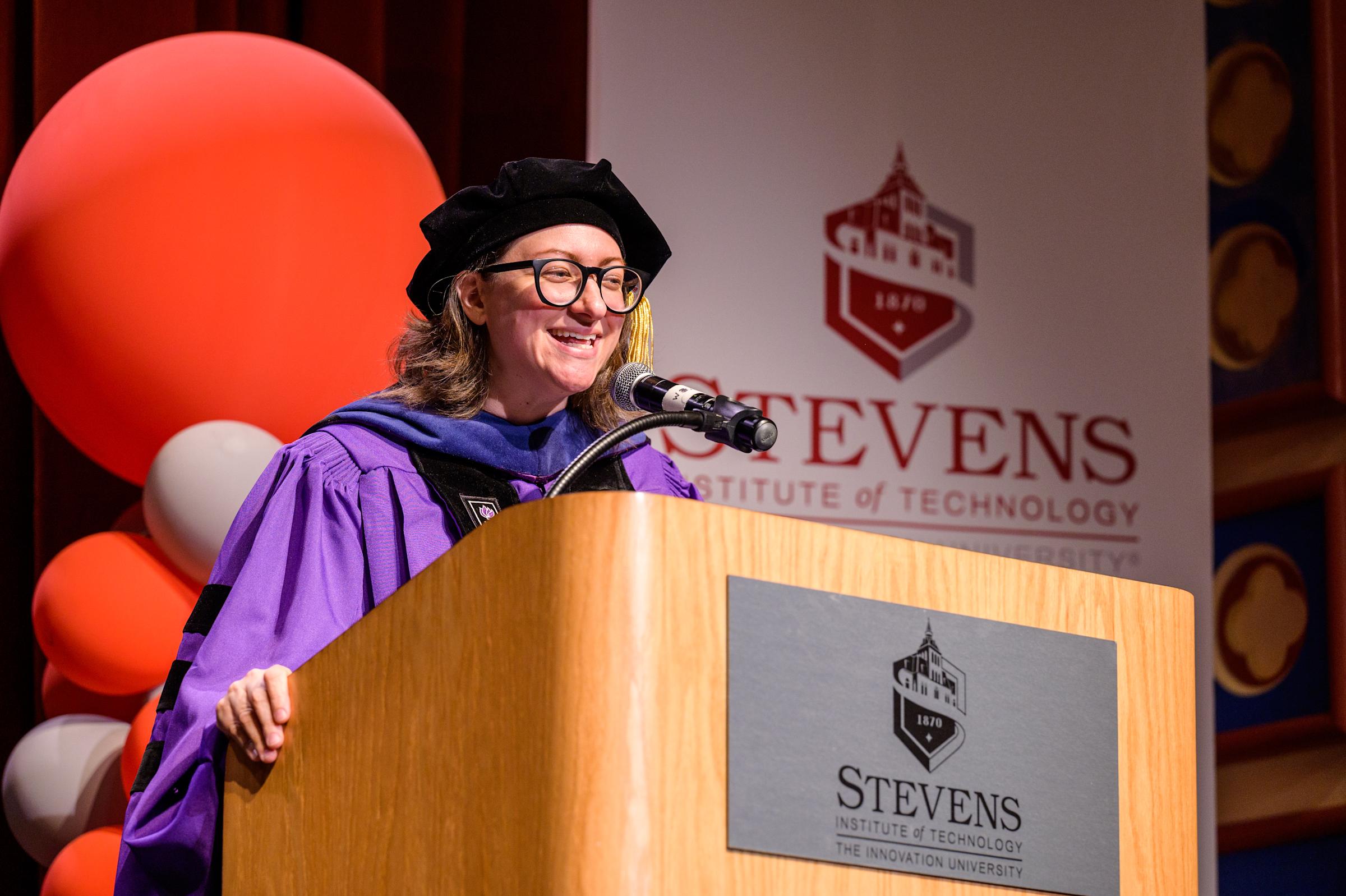 Sara Klein speaking at Convocation