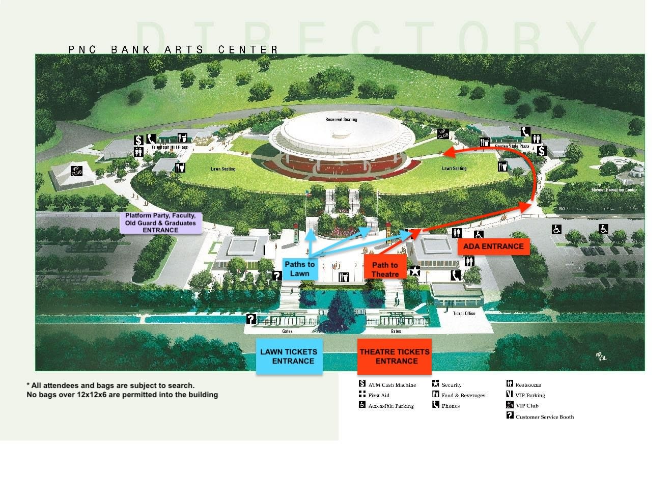 PNC Bank Arts Center Entrance Map