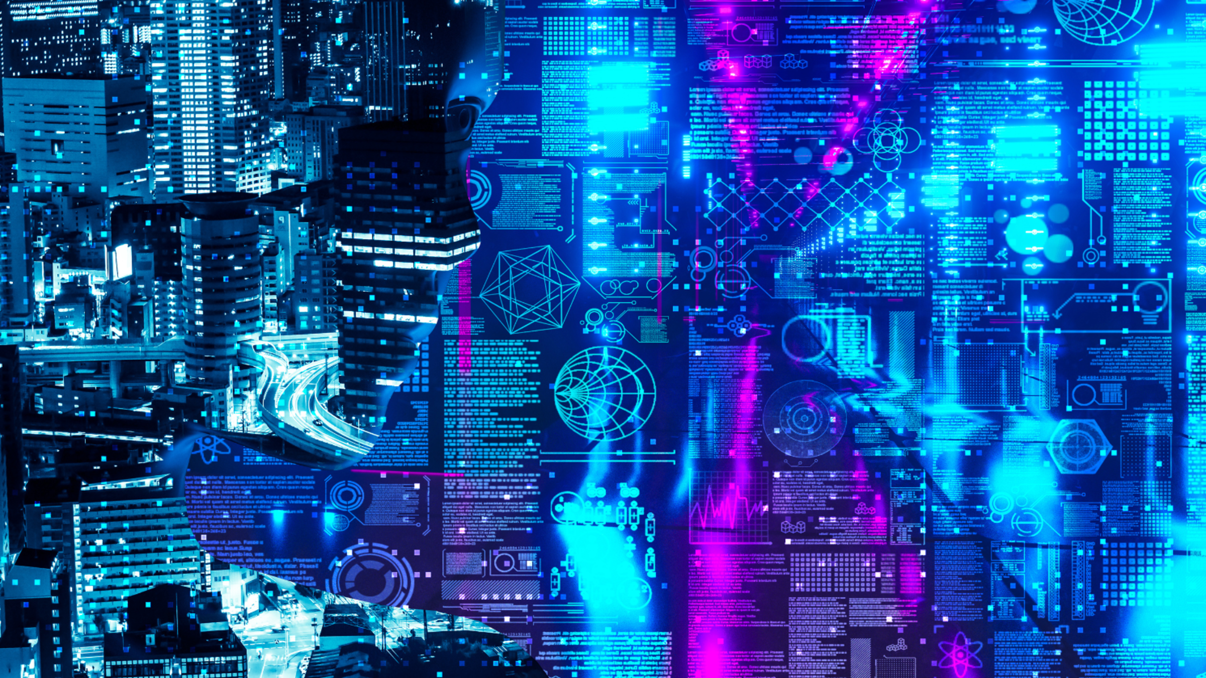 AI city network technology schematic rendering.