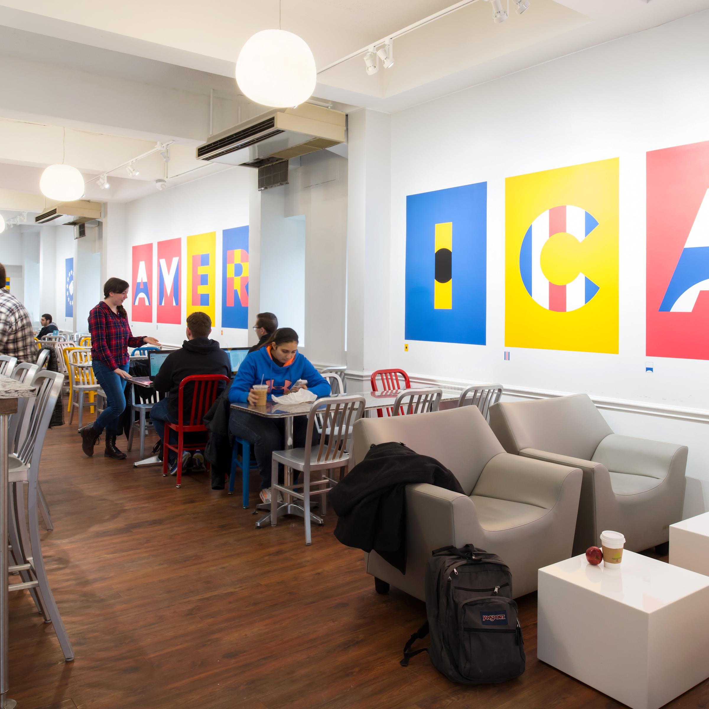 Students gather for coffee in America's Cup cafe on campus