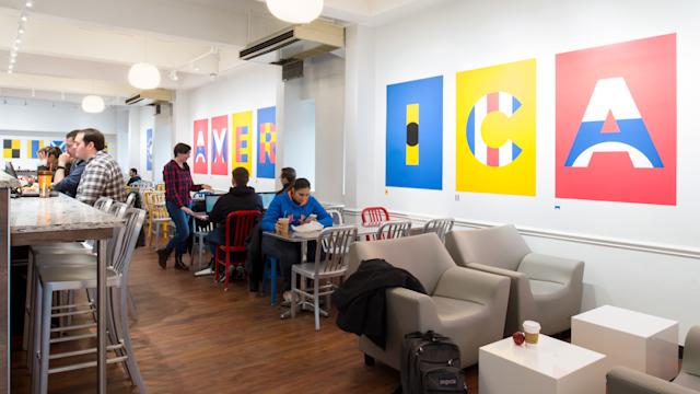 Students gather for coffee in America's Cup cafe on campus