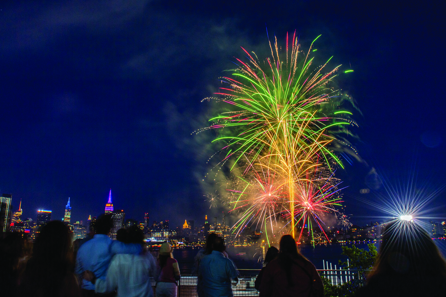 Crowd watches fireworks over the Hudson River