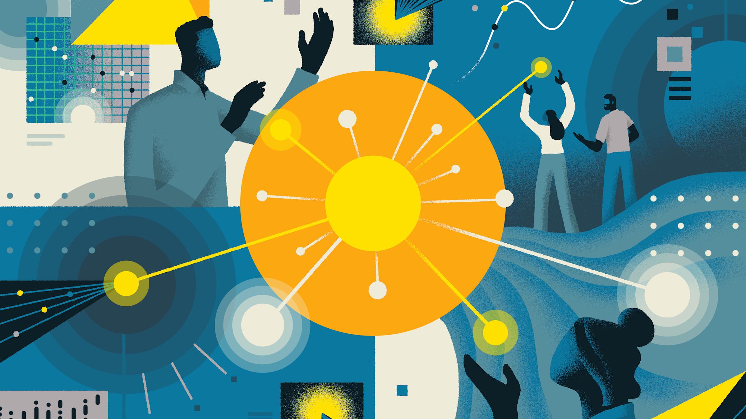 Illustrations of scientists and engineers working