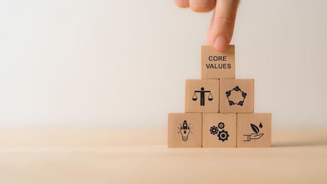 Building blocks featured different values on them