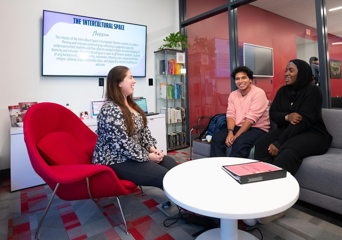 Students converse in The Intercultural Space.