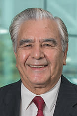 Headshot of Dr. Daneshmand, wearing a dark suit and red tie against the Manhattan skyline.