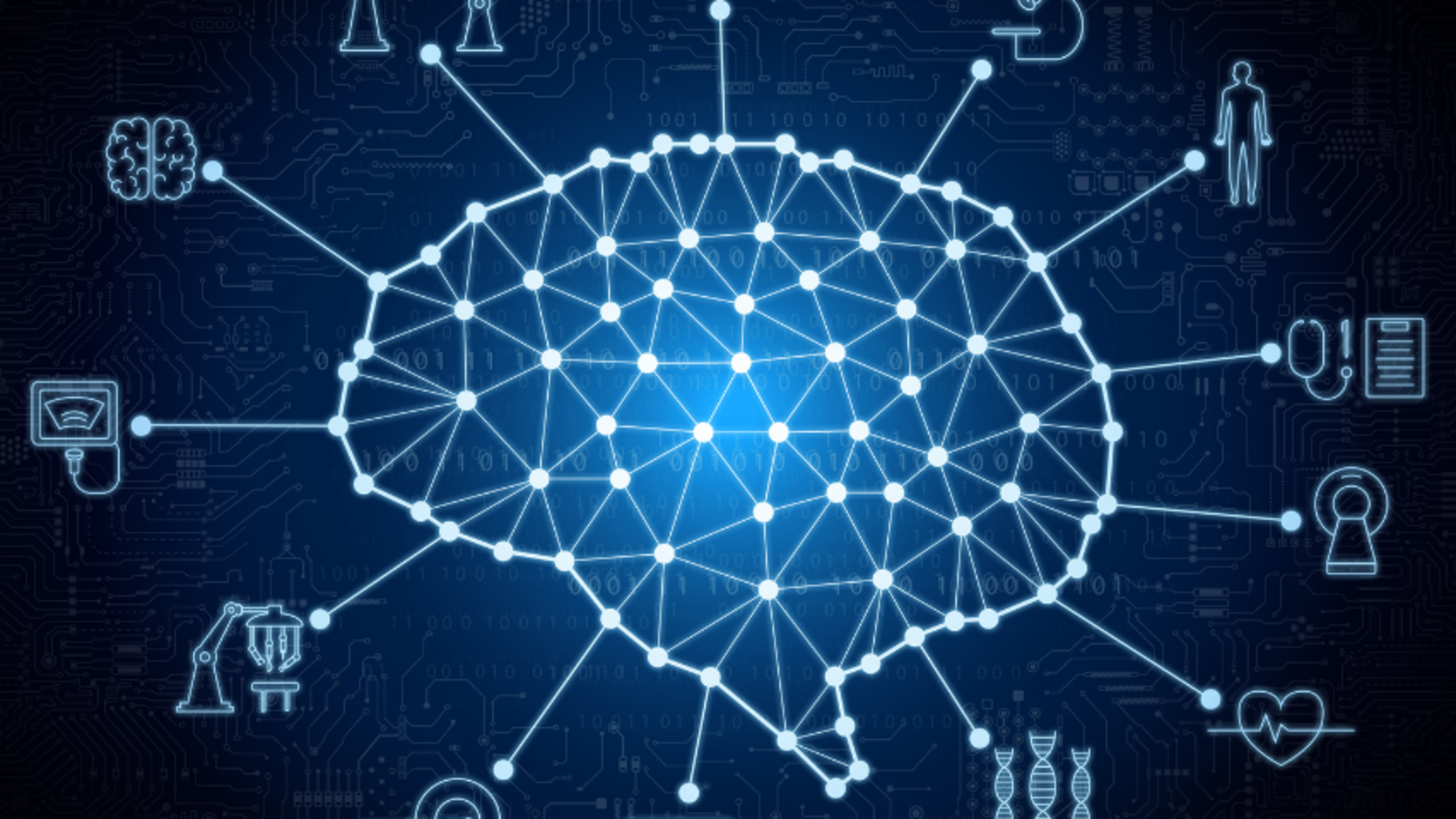 graphic of AI brain connecting to medical technology